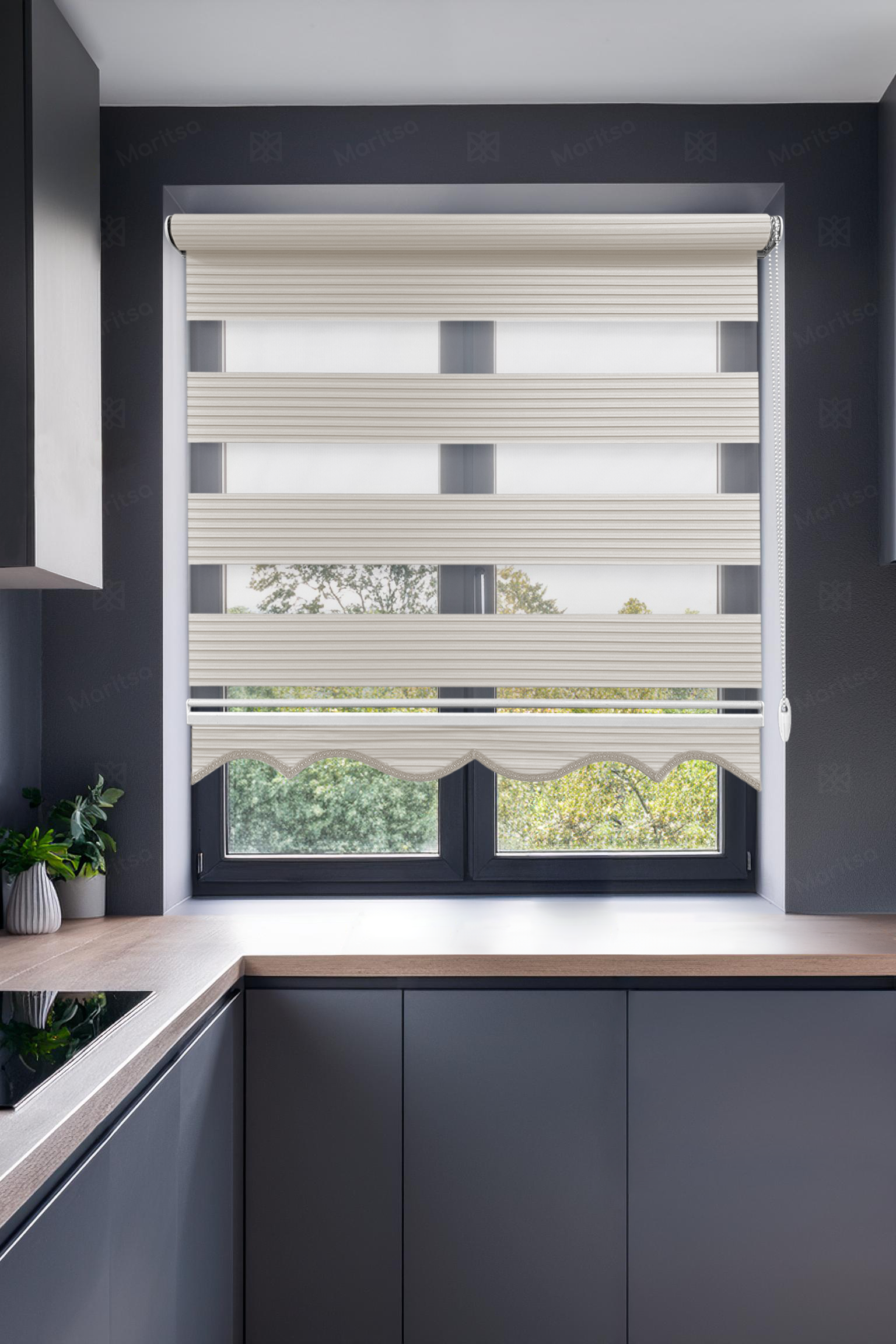 Geniş Plise Krem Zebra Stor Perde