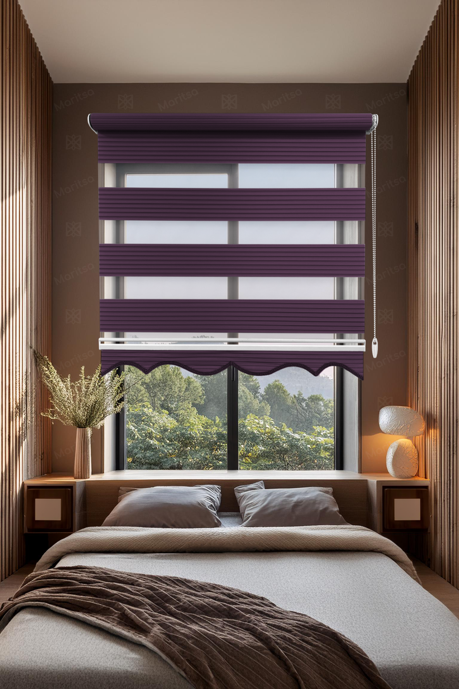 Geniş Plise Mürdüm Zebra Stor Perde