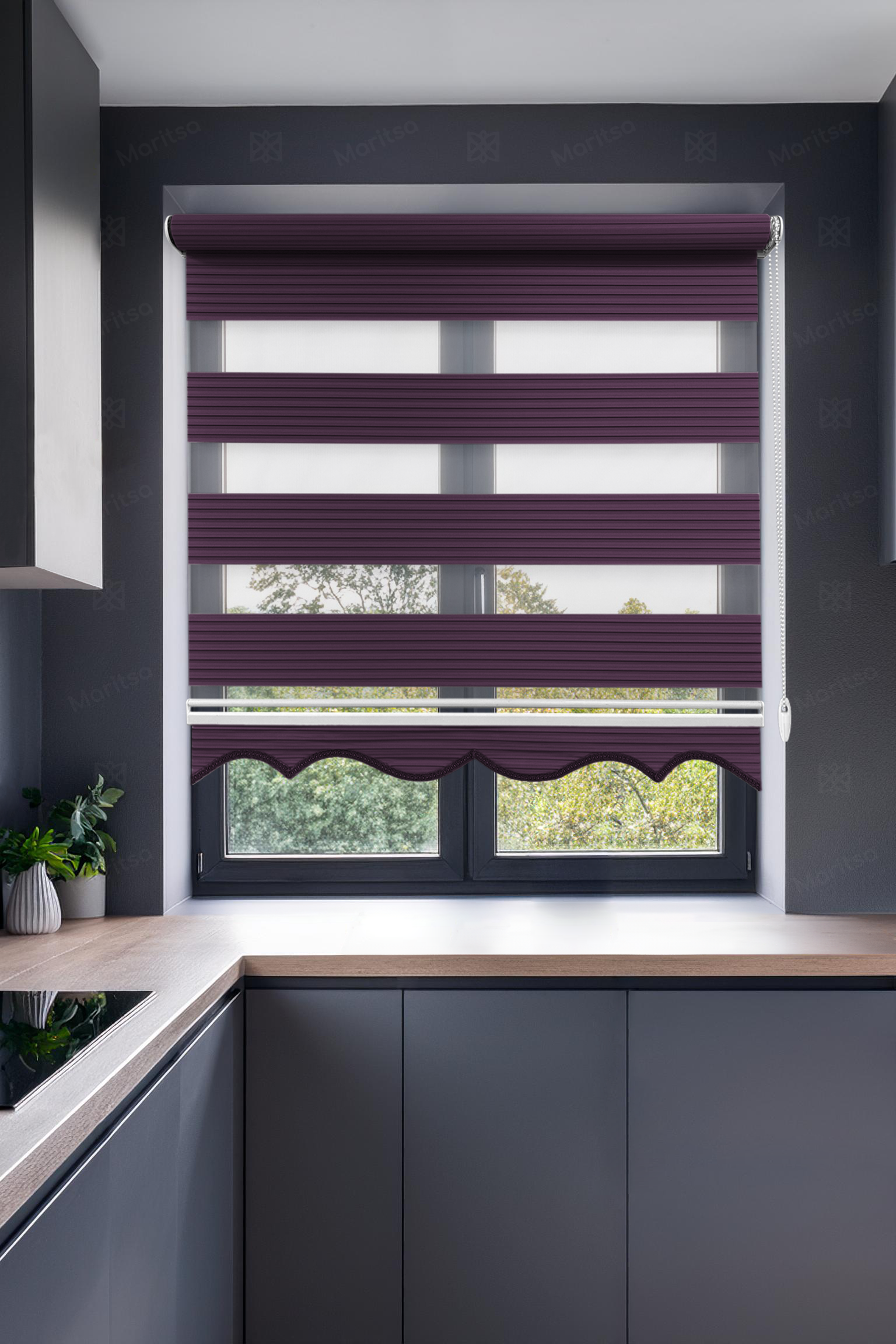 Geniş Plise Mürdüm Zebra Stor Perde