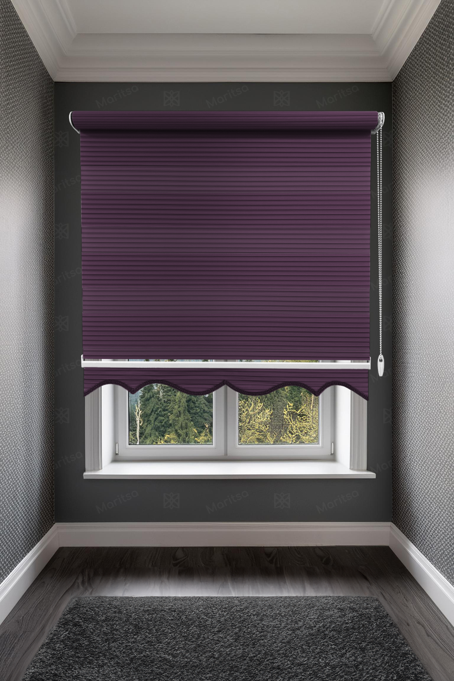 Geniş Plise Mürdüm Zebra Stor Perde