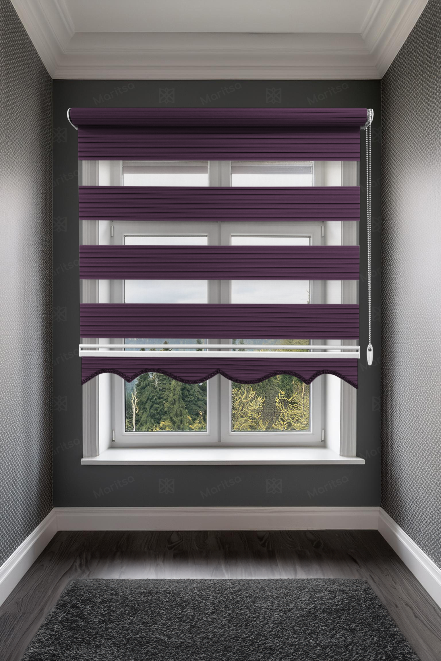 Geniş Plise Mürdüm Zebra Stor Perde