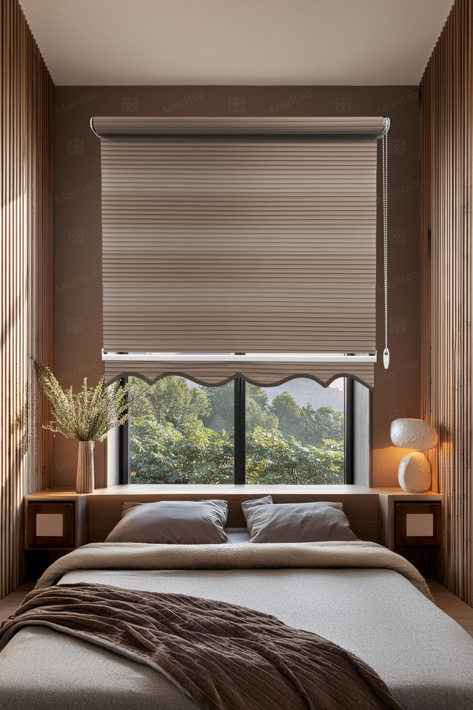 Geniş Plise Sütlü Kahve Zebra Stor Perde