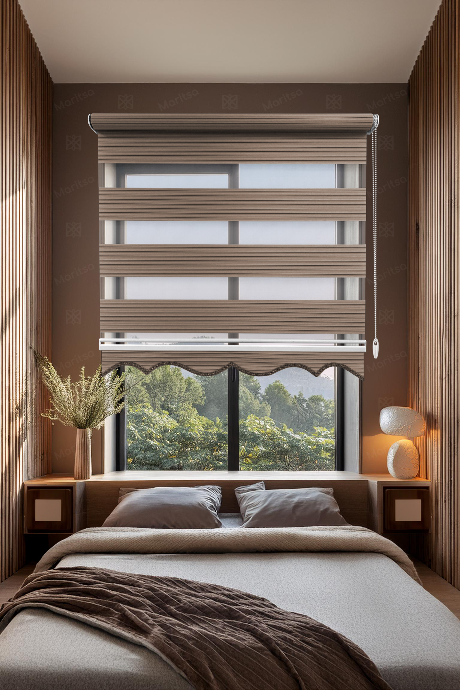 Geniş Plise Sütlü Kahve Zebra Stor Perde