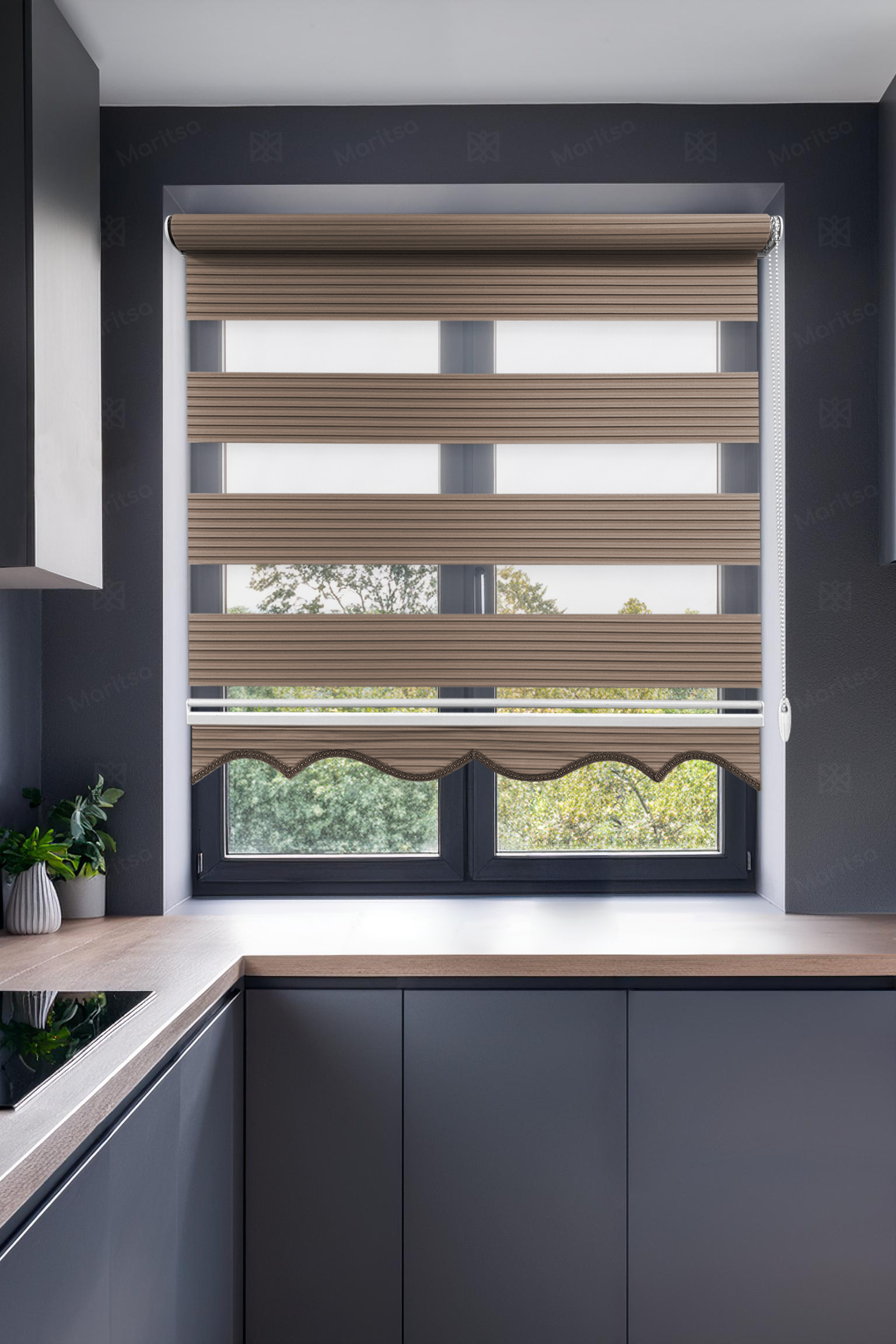 Geniş Plise Sütlü Kahve Zebra Stor Perde