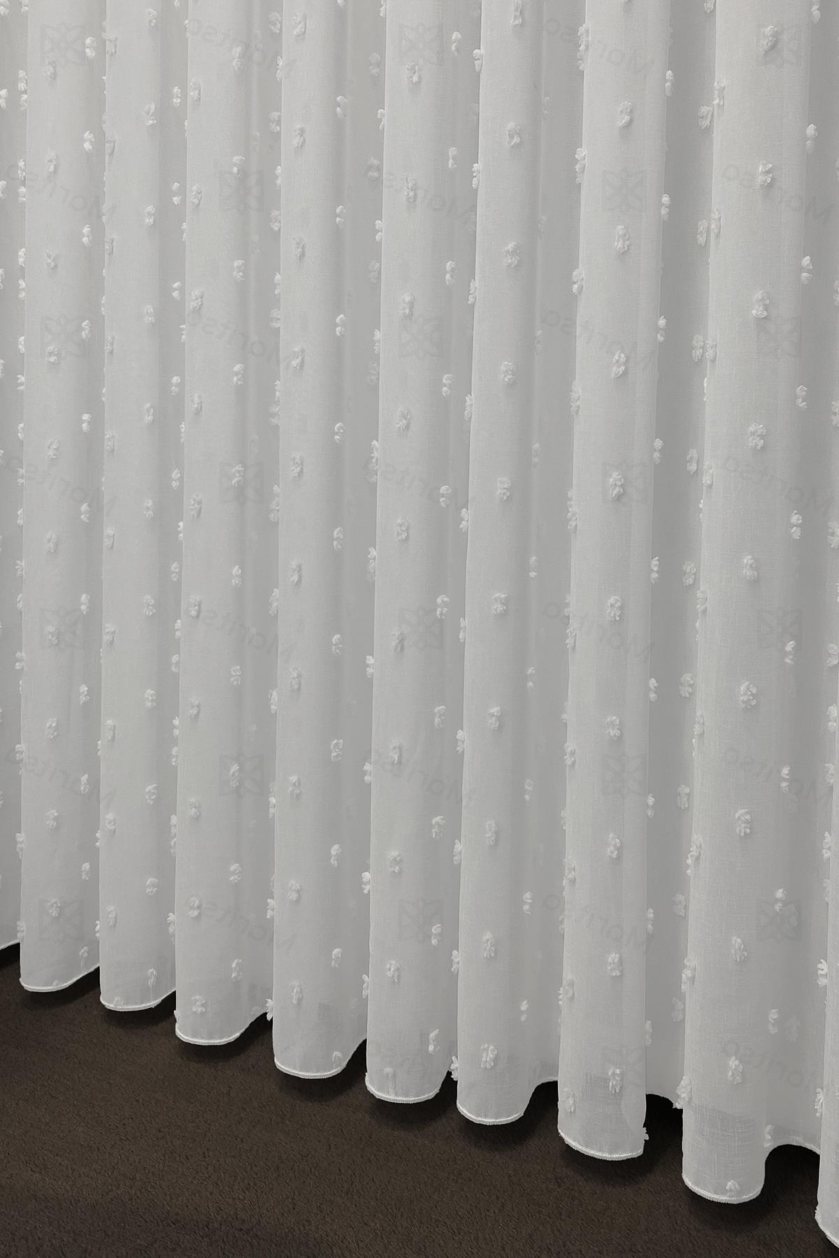 İskandinav Serisi Bohem Ponpon Desen Keten Ekru Tül Perde