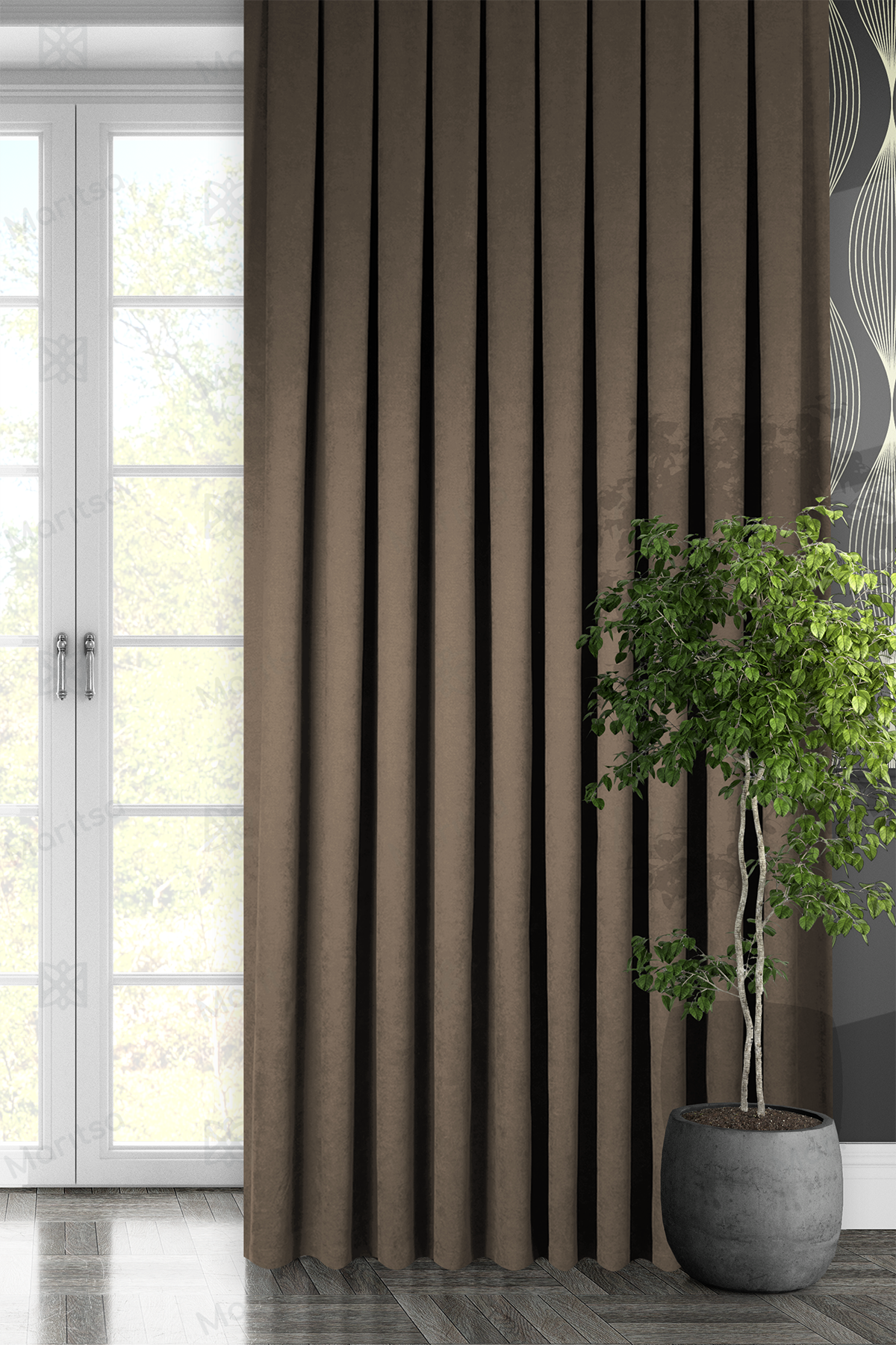Kadife Dokulu Serisi Açık Kahve Fon Perde
