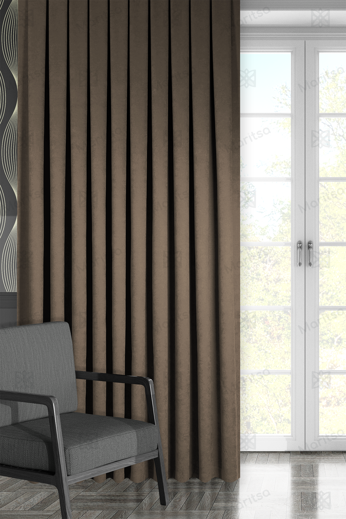 Kadife Dokulu Serisi Açık Kahve Fon Perde