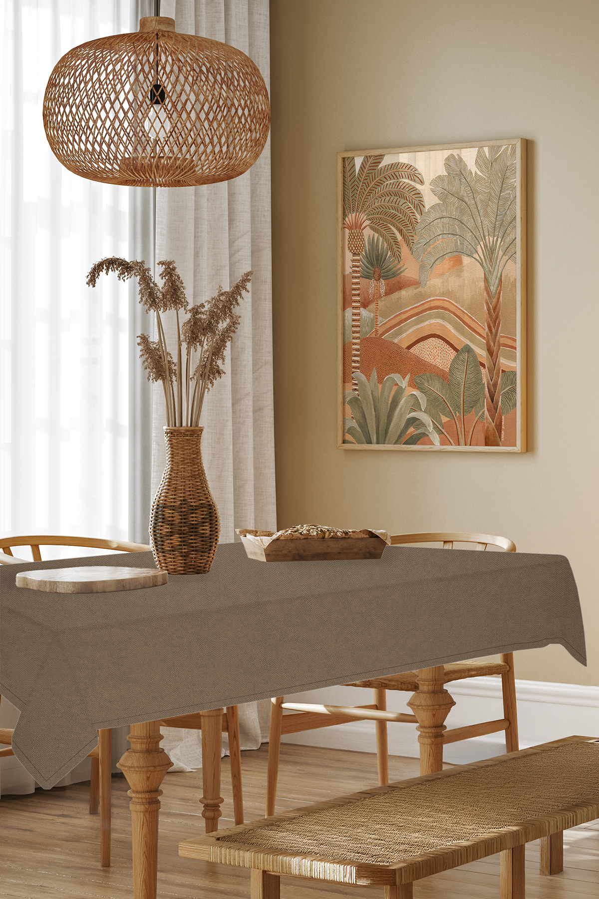 Kadife Dokulu Serisi Açık Kahve Masa Örtüsü