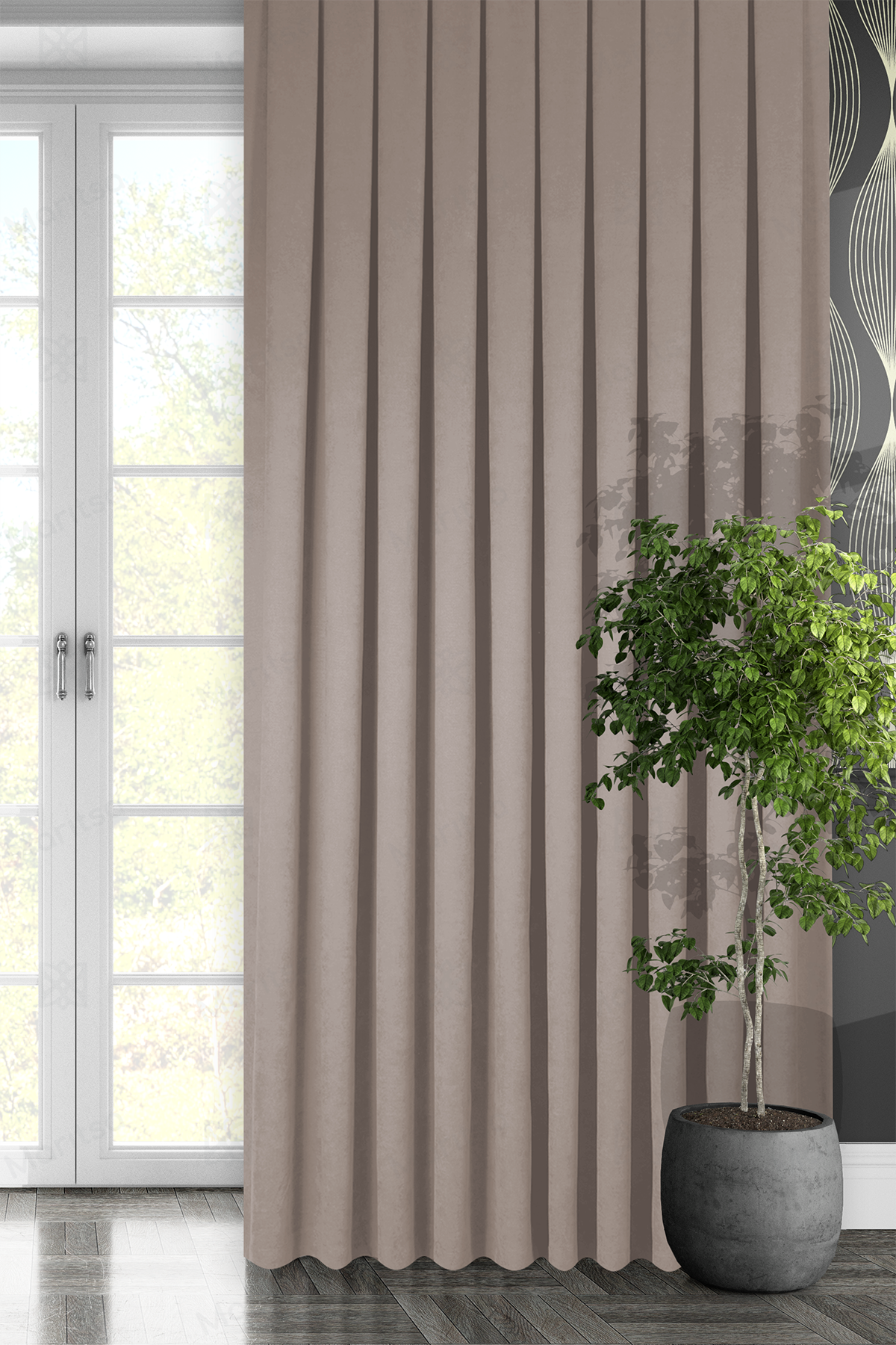 Kadife Dokulu Serisi Bej Fon Perde