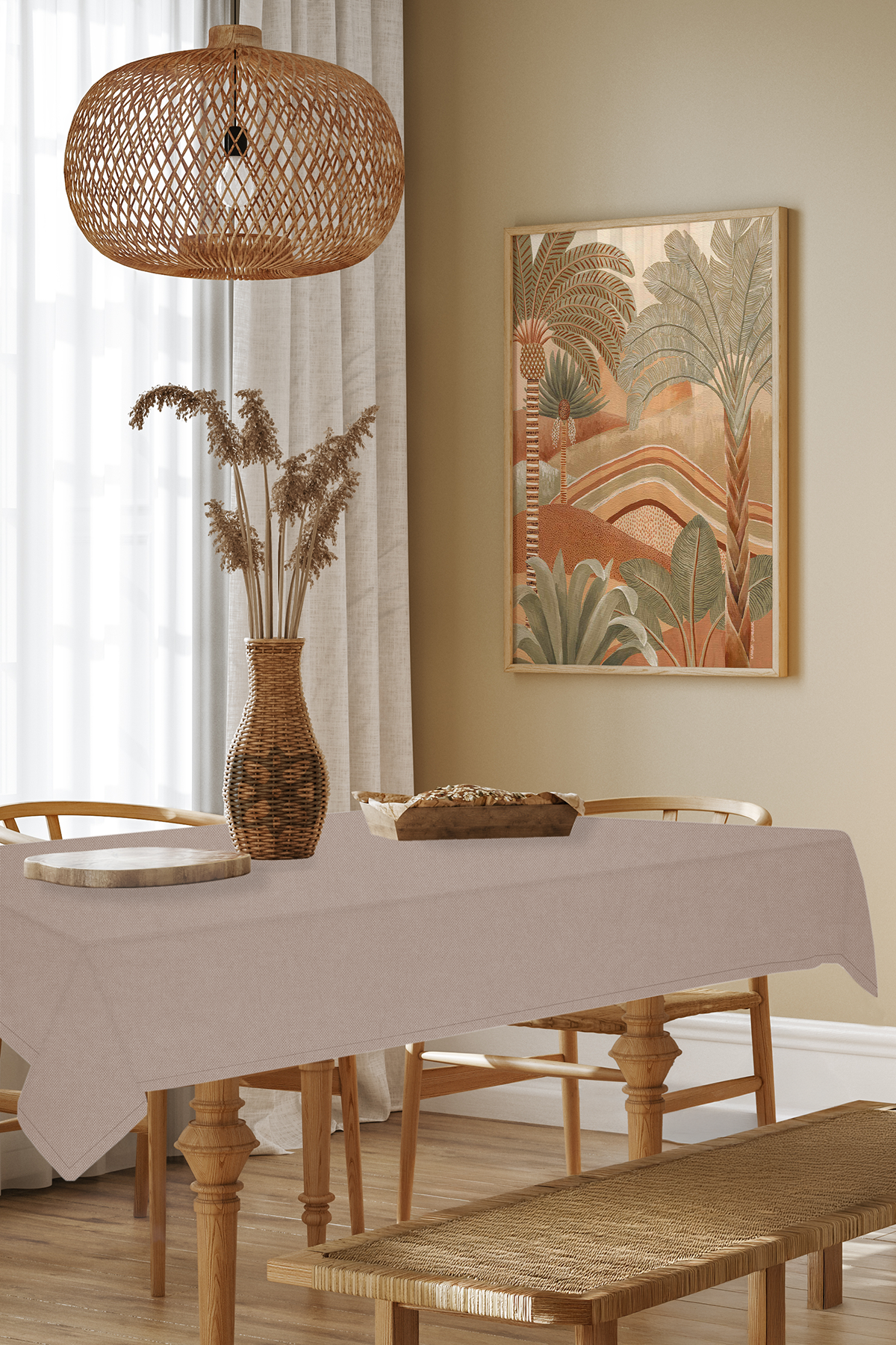 Kadife Dokulu Serisi Bej Masa Örtüsü