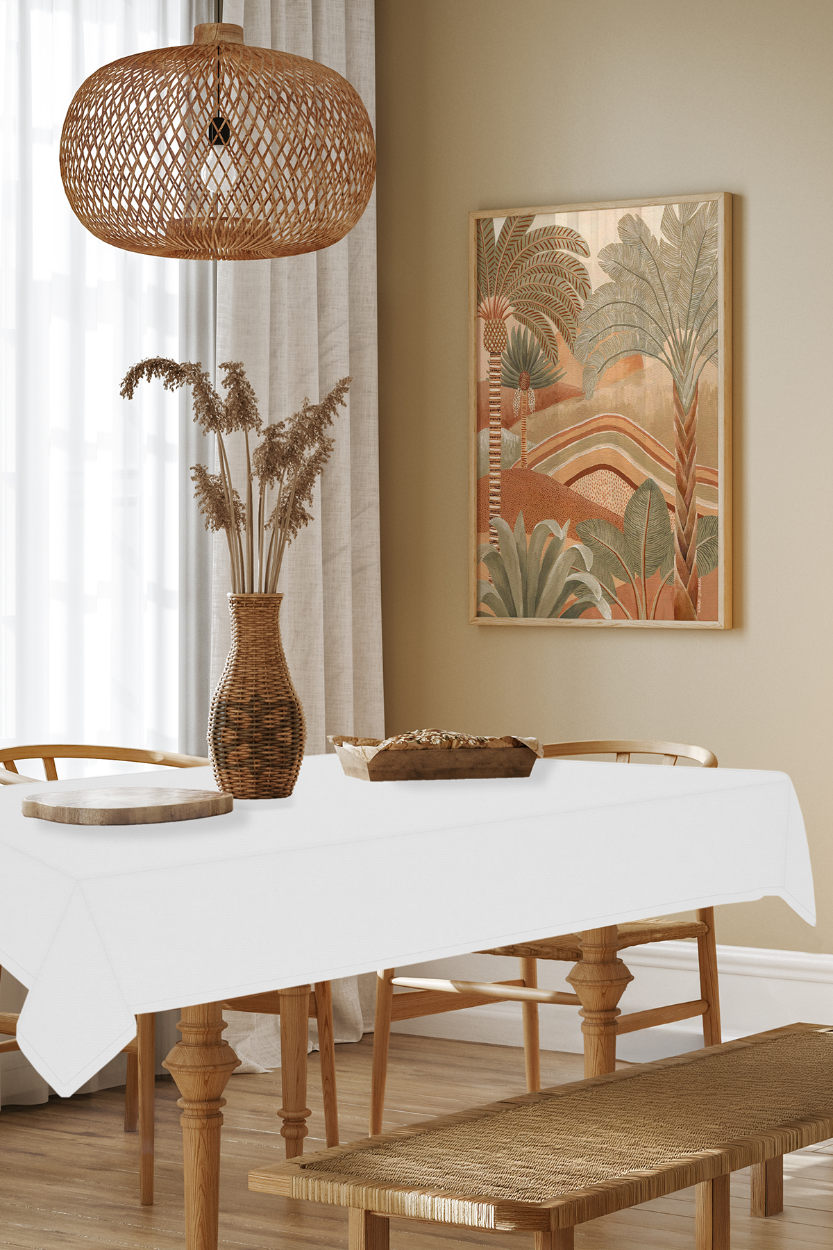 Kadife Dokulu Serisi Beyaz Masa Örtüsü