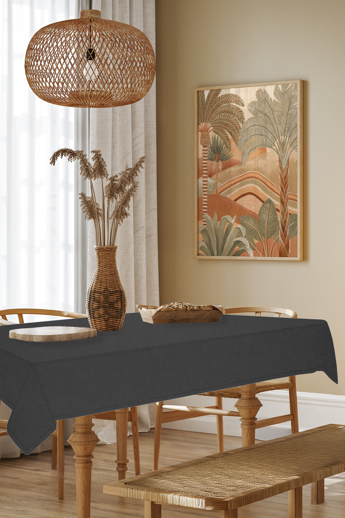 Kadife Dokulu Serisi Füme Masa Örtüsü