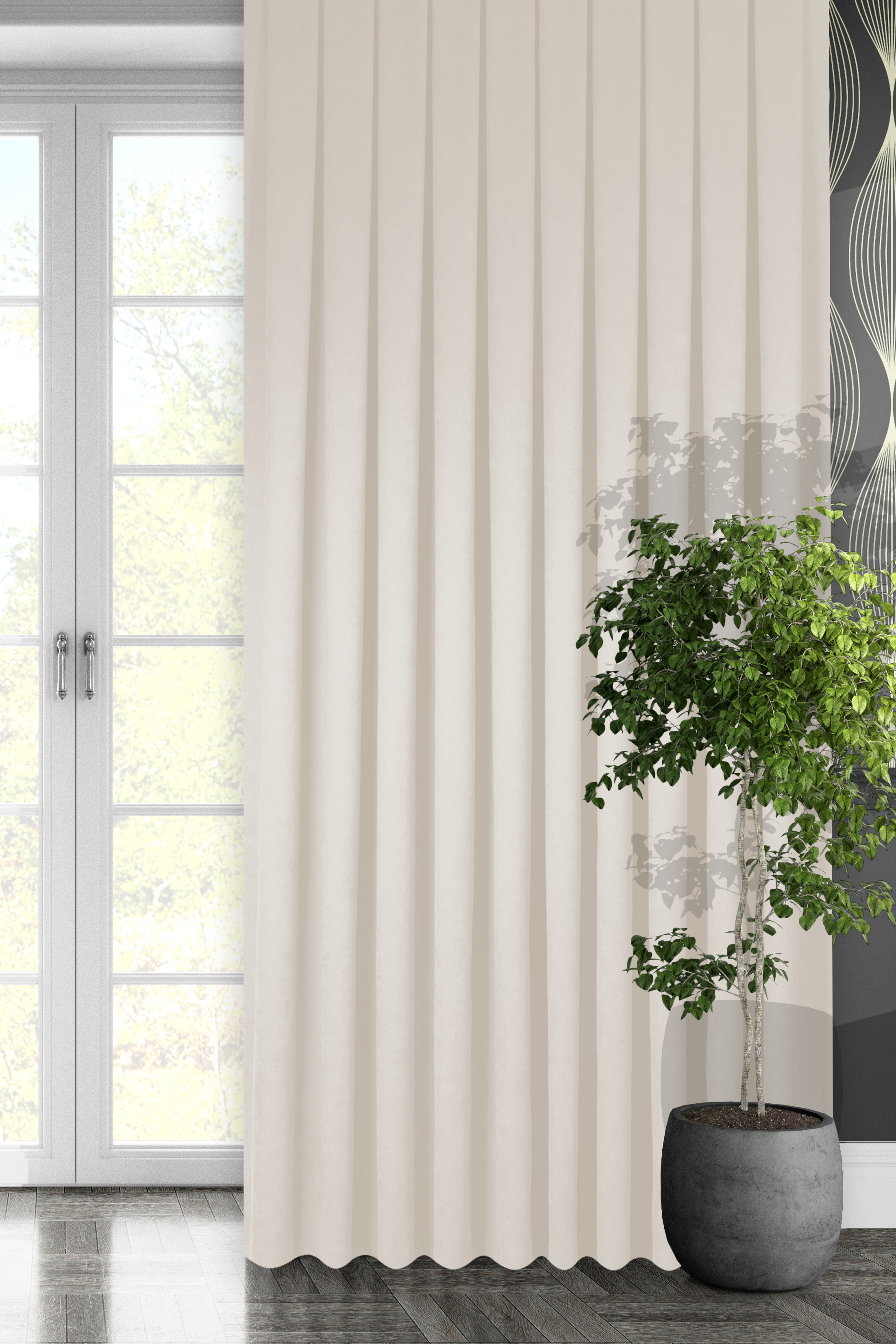 Kadife Dokulu Serisi Krem Fon Perde