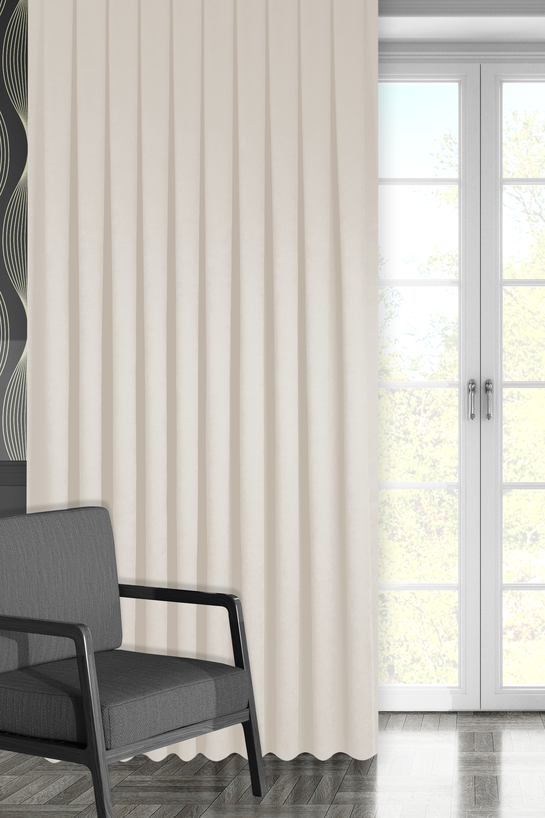 Kadife Dokulu Serisi Krem Fon Perde