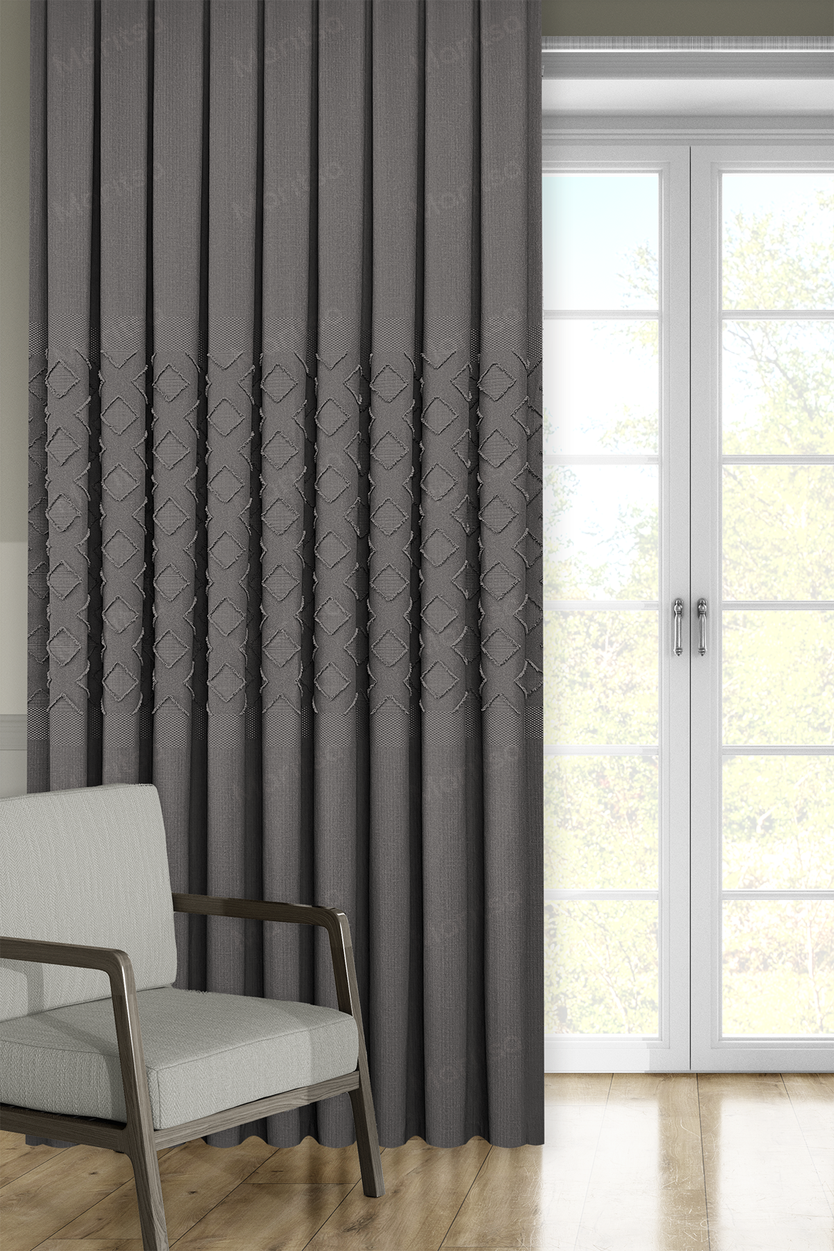 Keten Serisi Aztek Desen Antrasit Pano Fon Perde