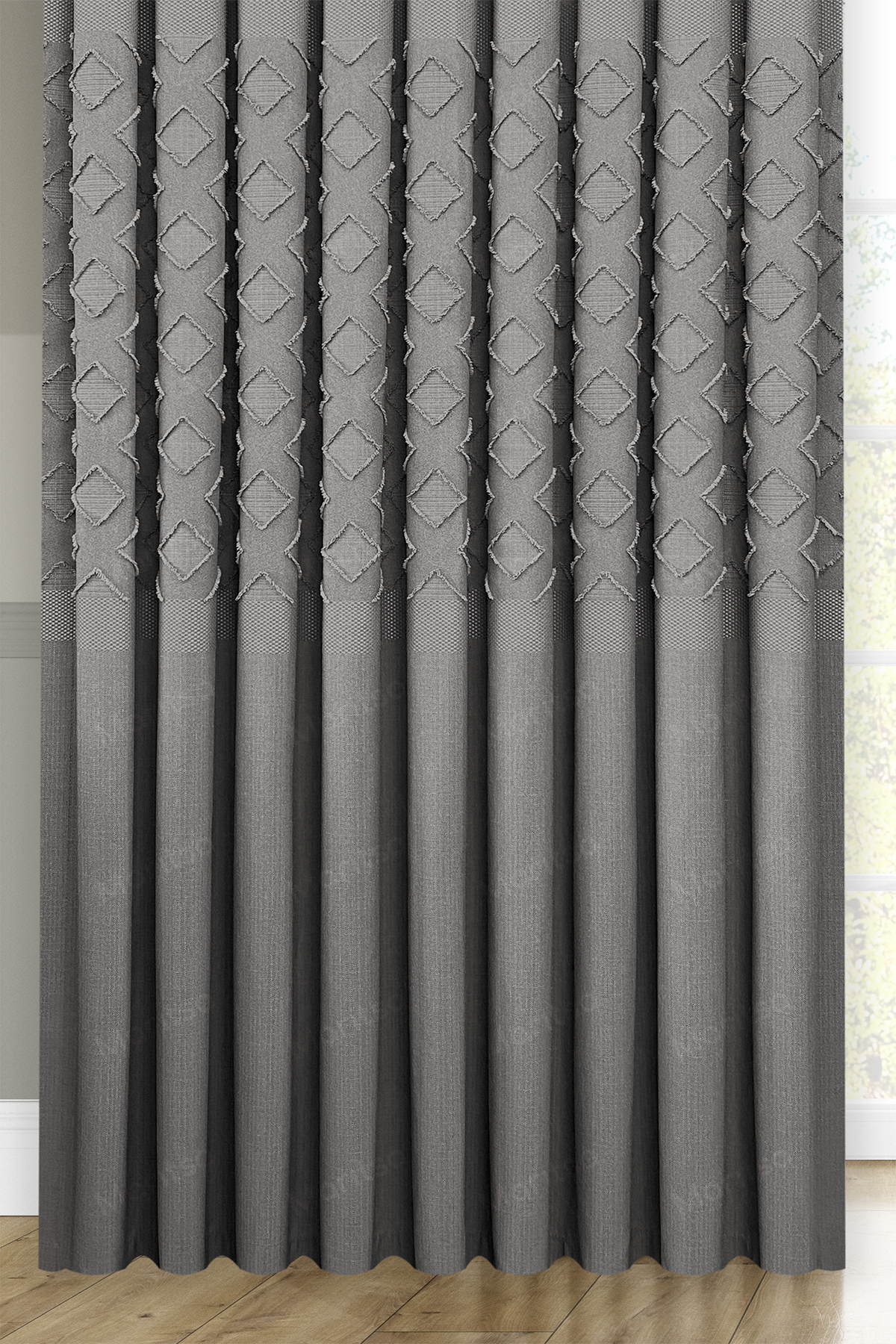 Keten Serisi Aztek Desen Gri Pano Fon Perde