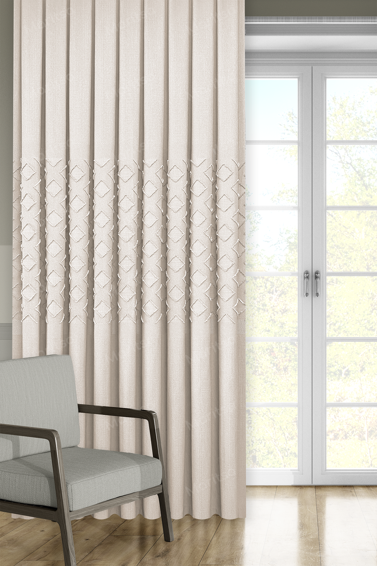 Keten Serisi Aztek Desen Krem Pano Fon Perde