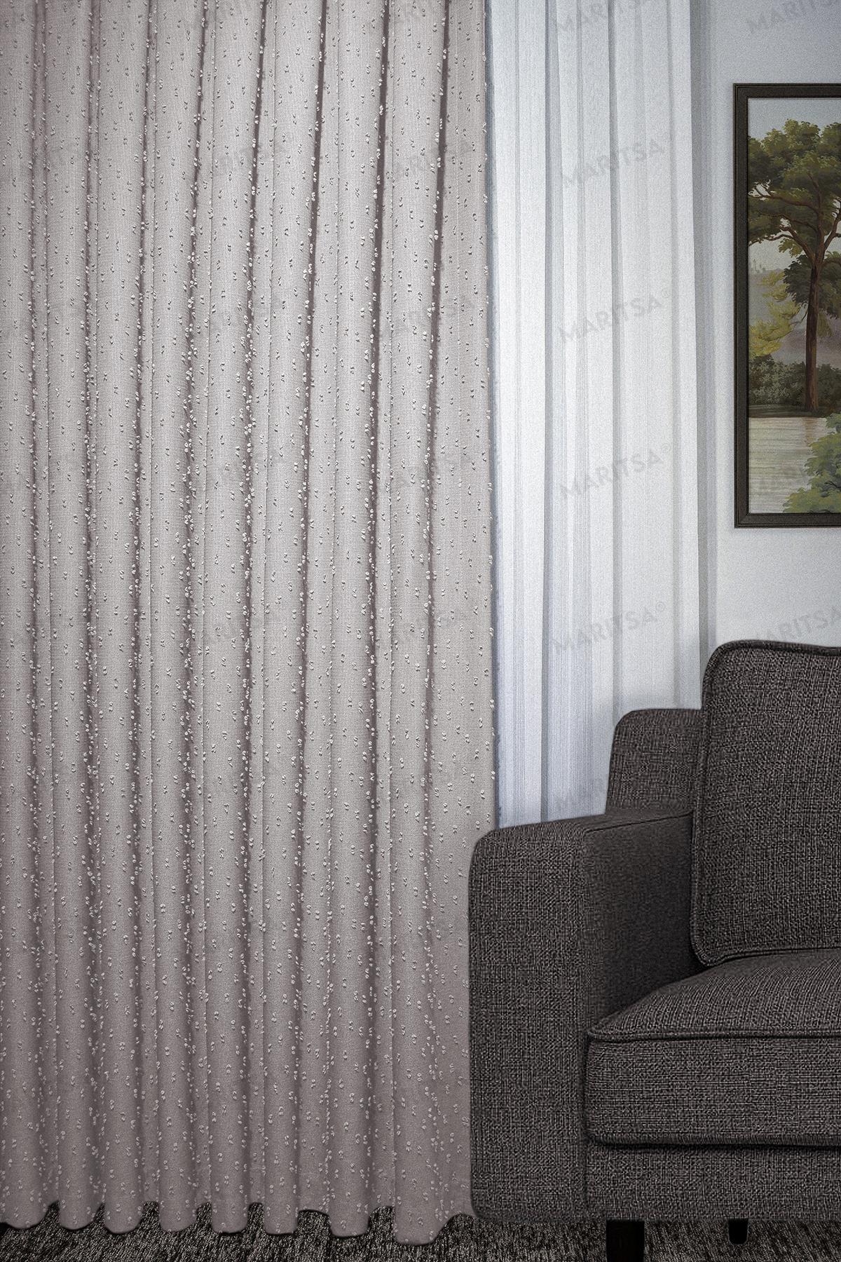 Keten Serisi Ponpon Desen Açık Bej Fon Perde