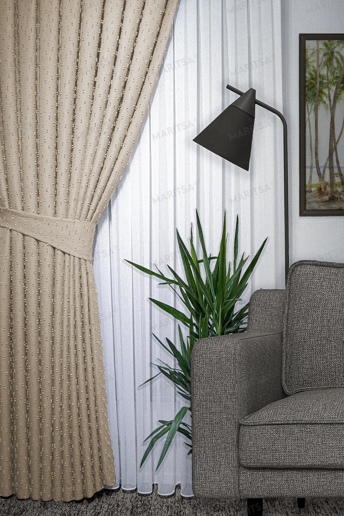 Keten Serisi Ponpon Desen Bal Köpüğü Fon Perde