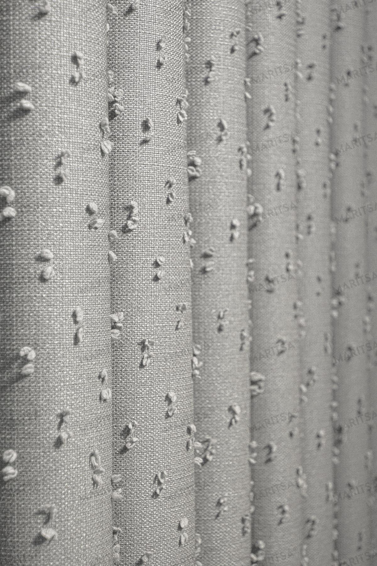 Keten Serisi Ponpon Desen Koyu Taş Fon Perde