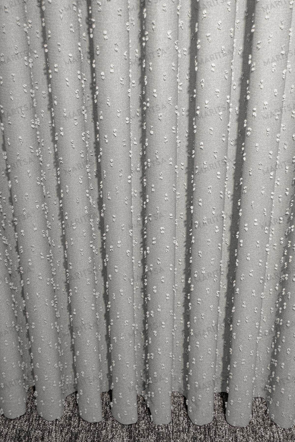 Keten Serisi Ponpon Desen Koyu Taş Fon Perde