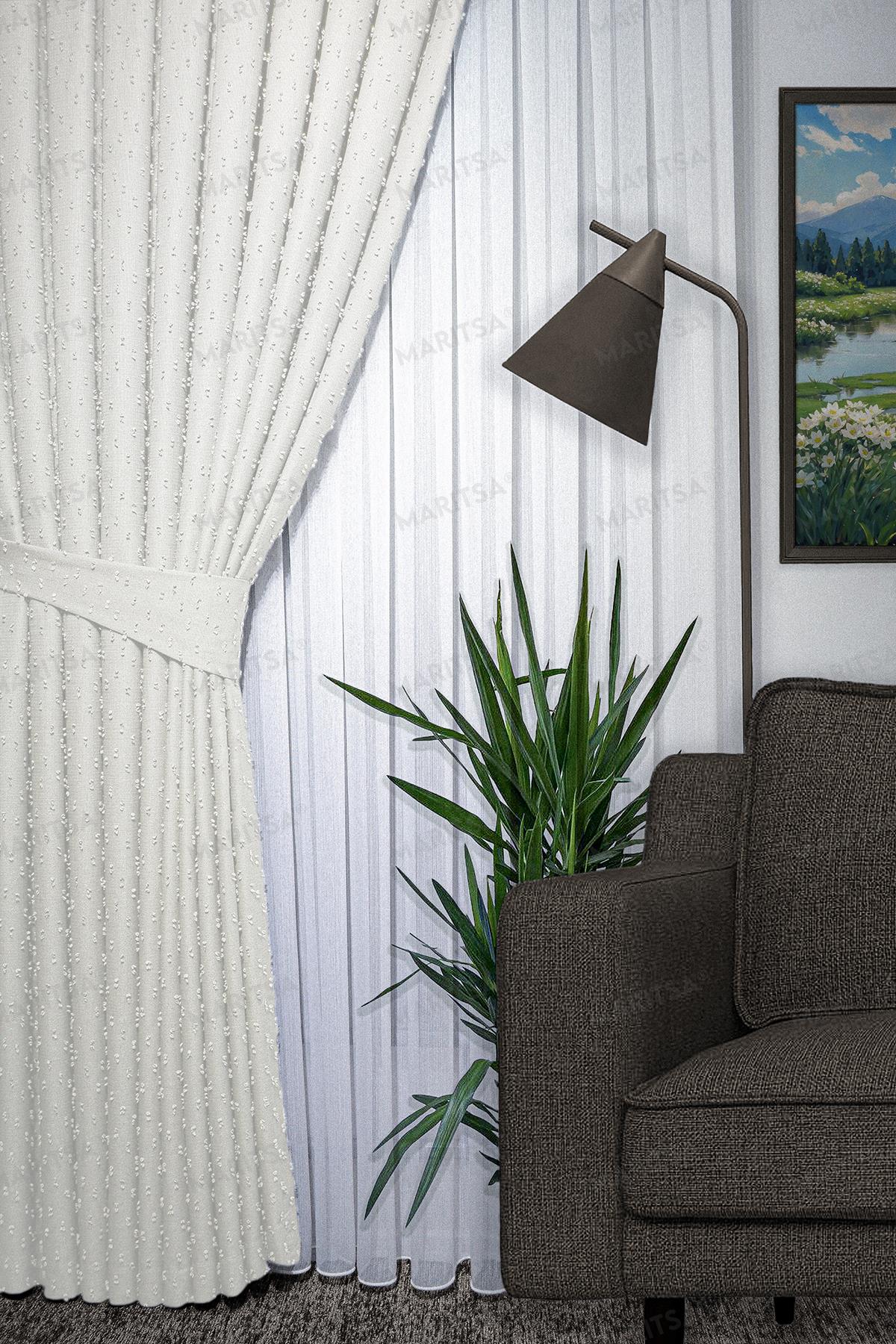 Keten Serisi Ponpon Desen Krem Fon Perde