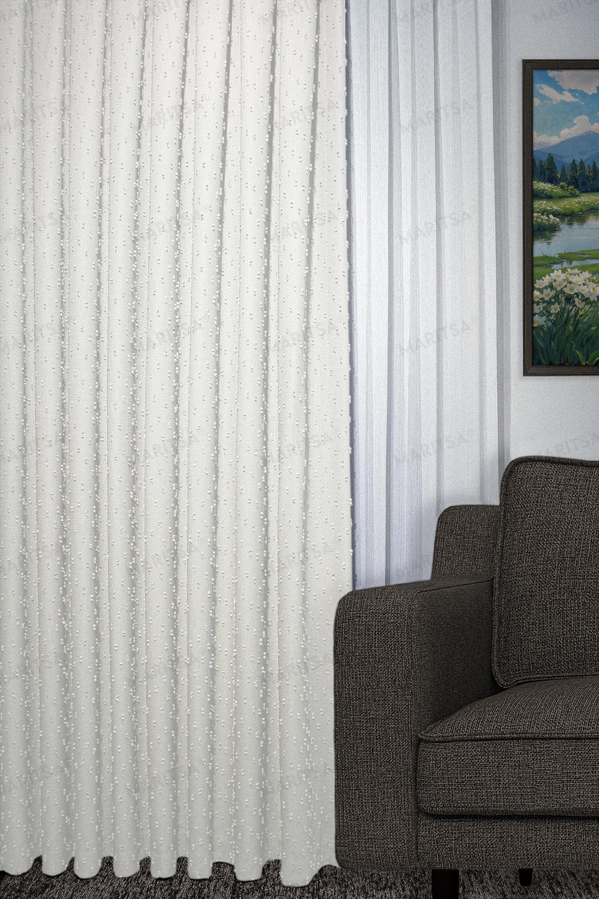 Keten Serisi Ponpon Desen Krem Fon Perde