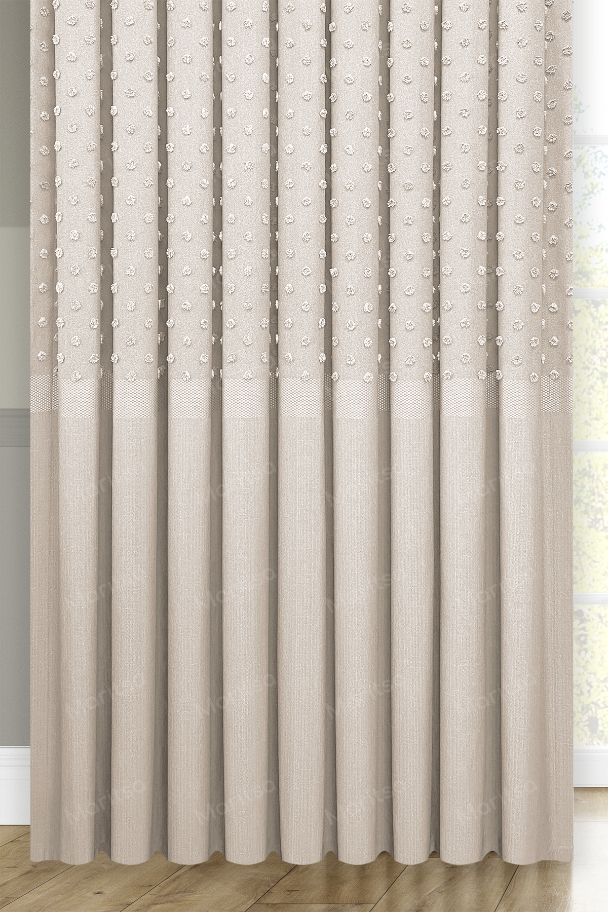 Keten Serisi Ponpon Desen Krem Pano Fon Perde