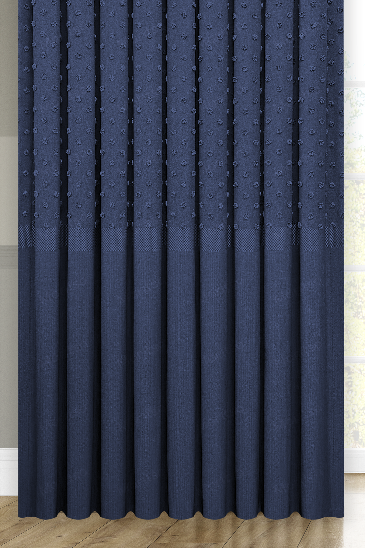 Keten Serisi Ponpon Desen Lacivert Pano Fon Perde