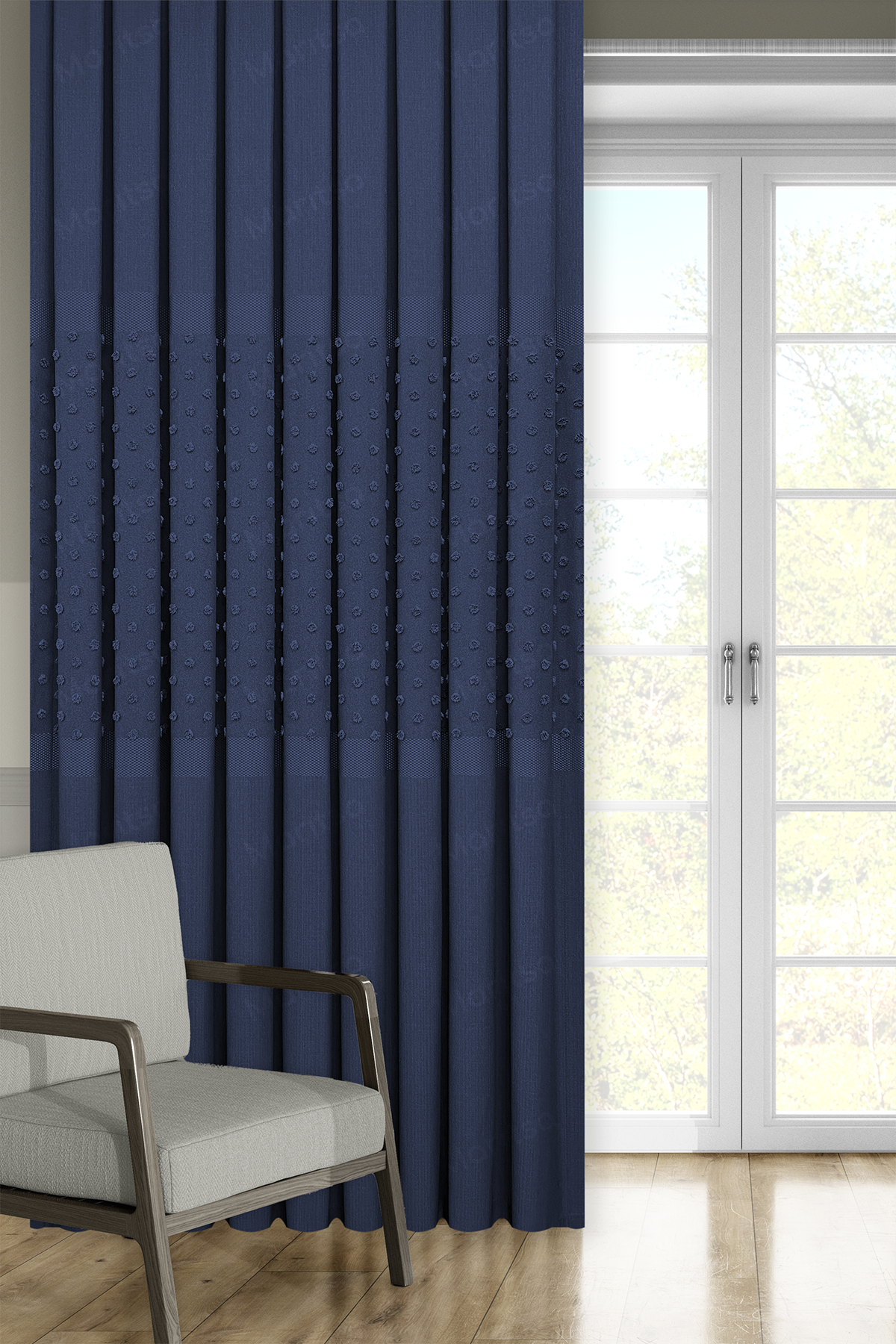 Keten Serisi Ponpon Desen Lacivert Pano Fon Perde