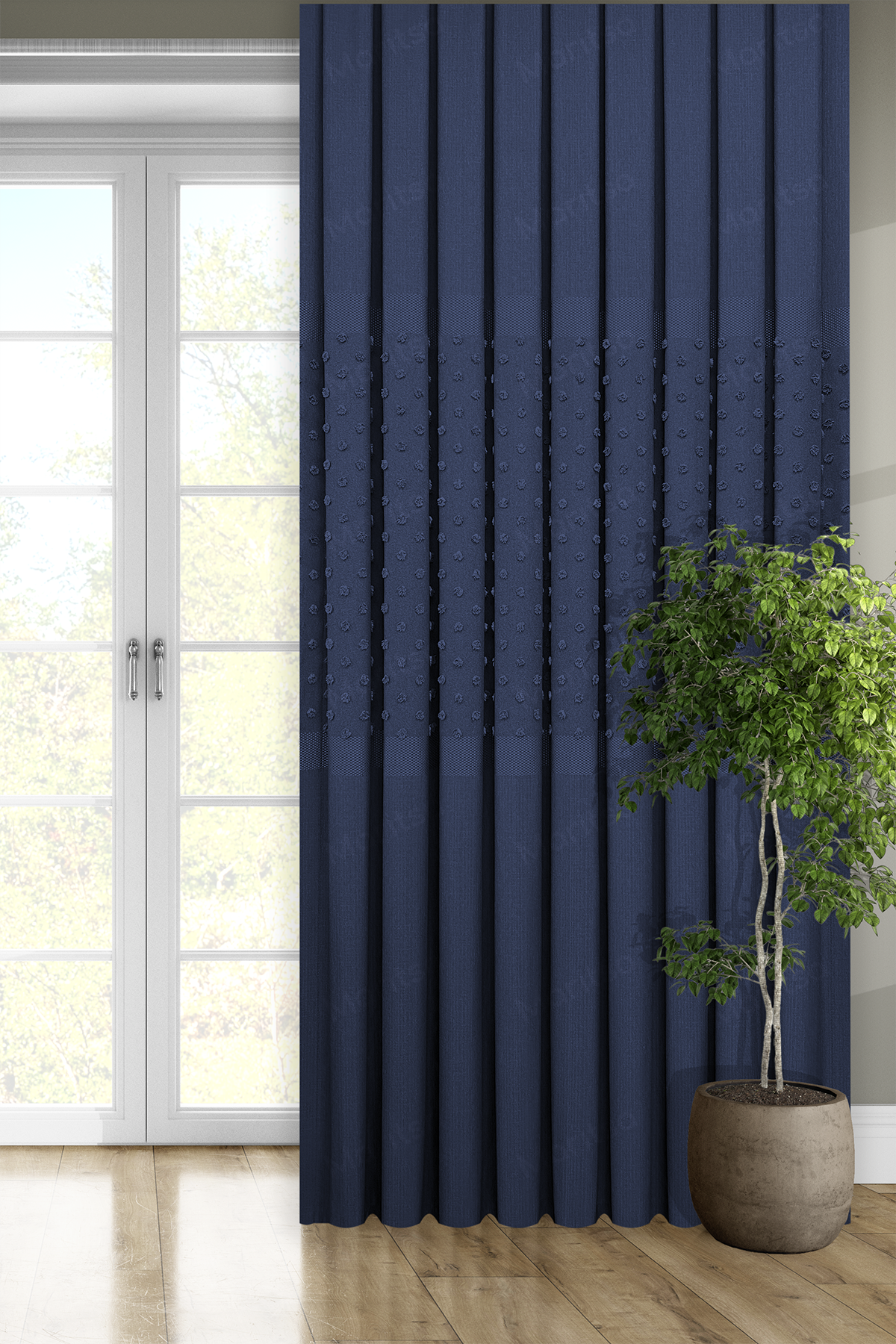 Keten Serisi Ponpon Desen Lacivert Pano Fon Perde