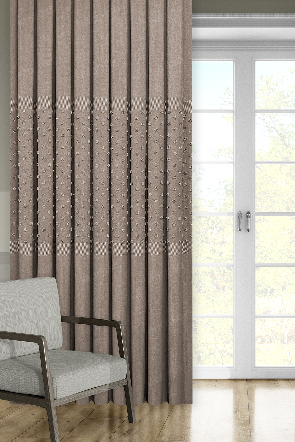 Keten Serisi Ponpon Desen Sütlü Kahve Pano Fon Perde