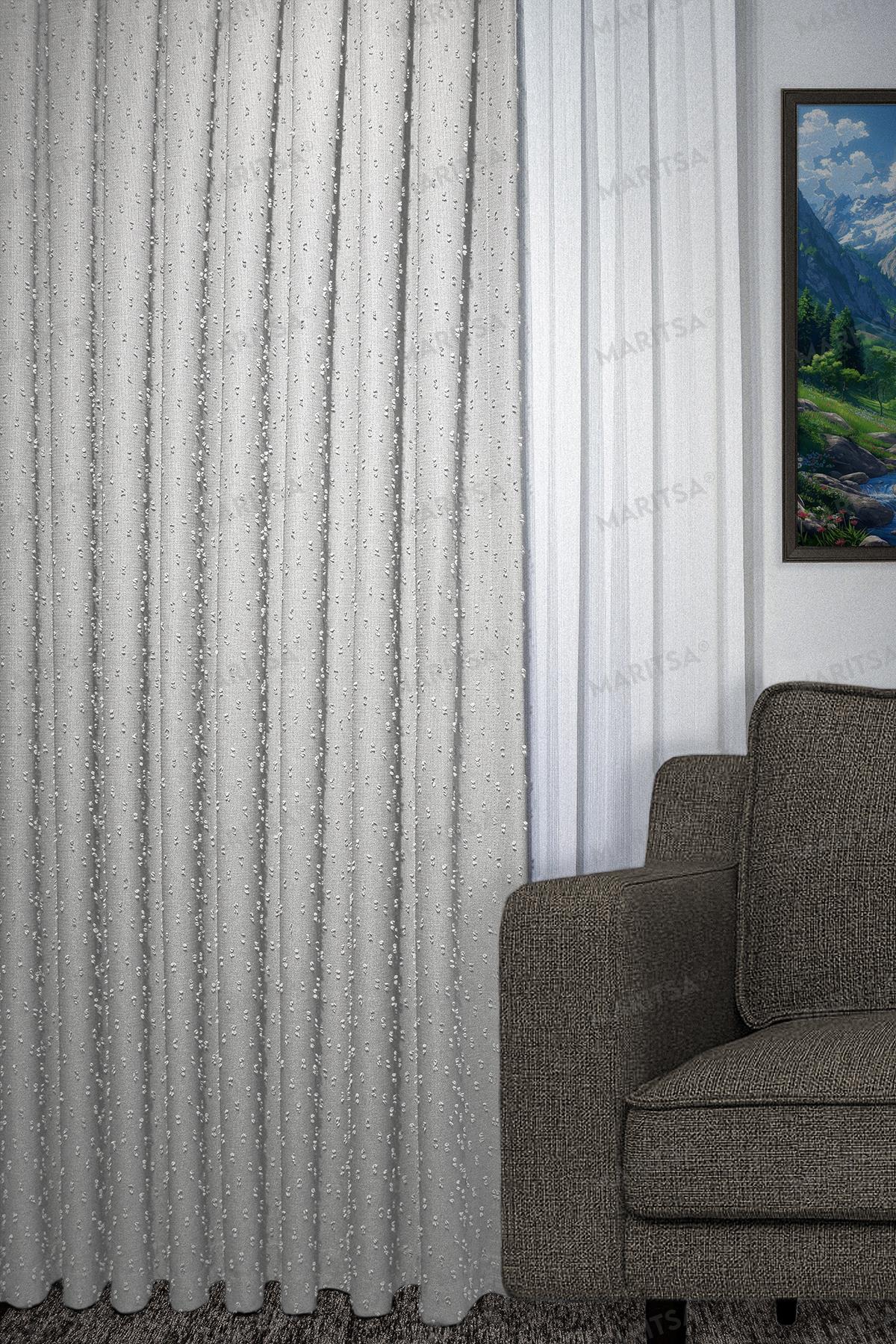 Keten Serisi Ponpon Desen Taş Fon Perde