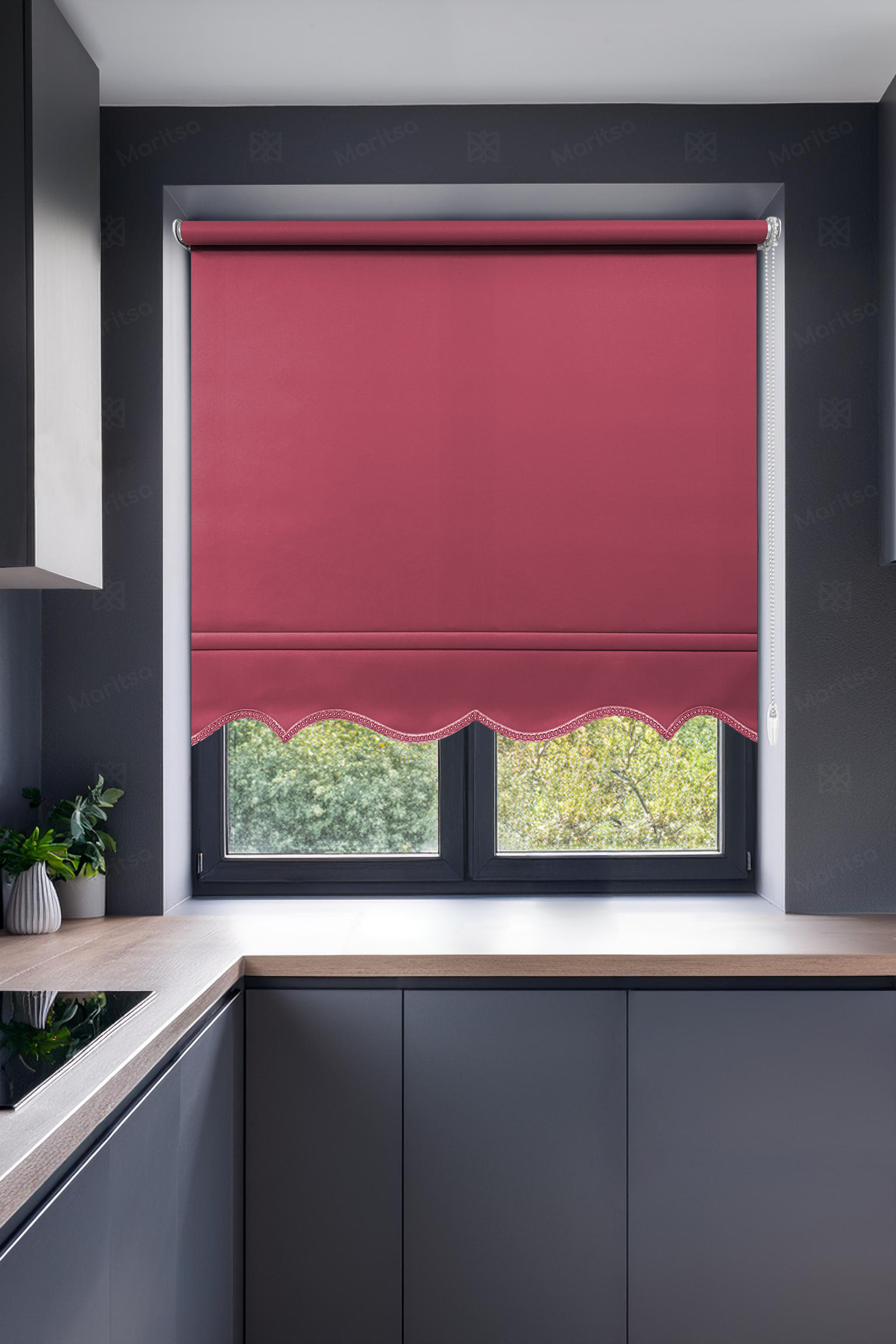 Mat Polyester Ahududu Stor Perde