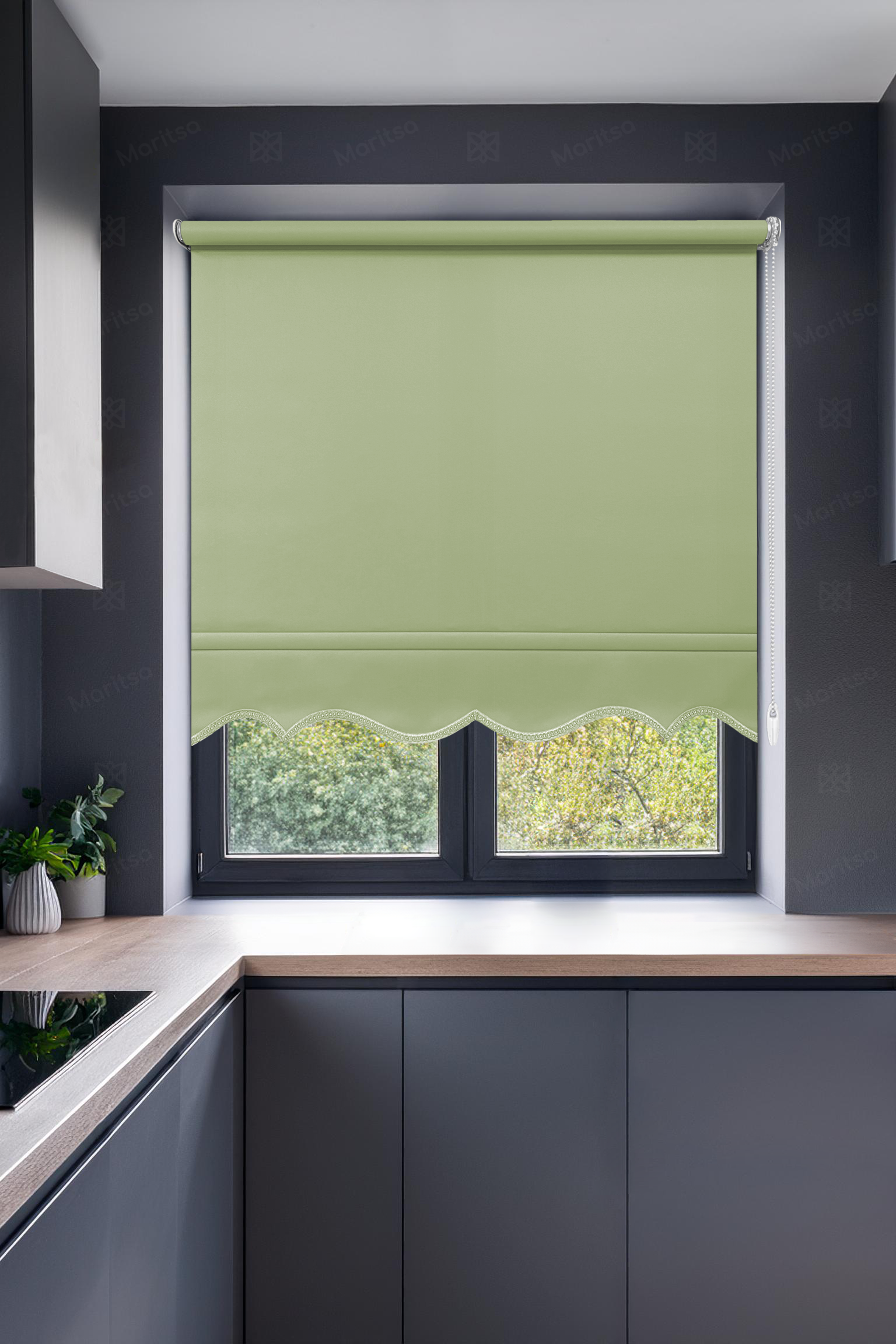 Mat Polyester Fıstık Yeşili Stor Perde