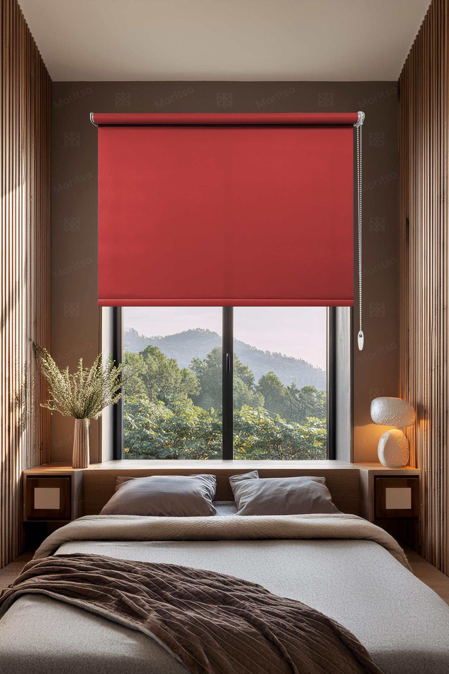 Mat Polyester Kırmızı Stor Perde