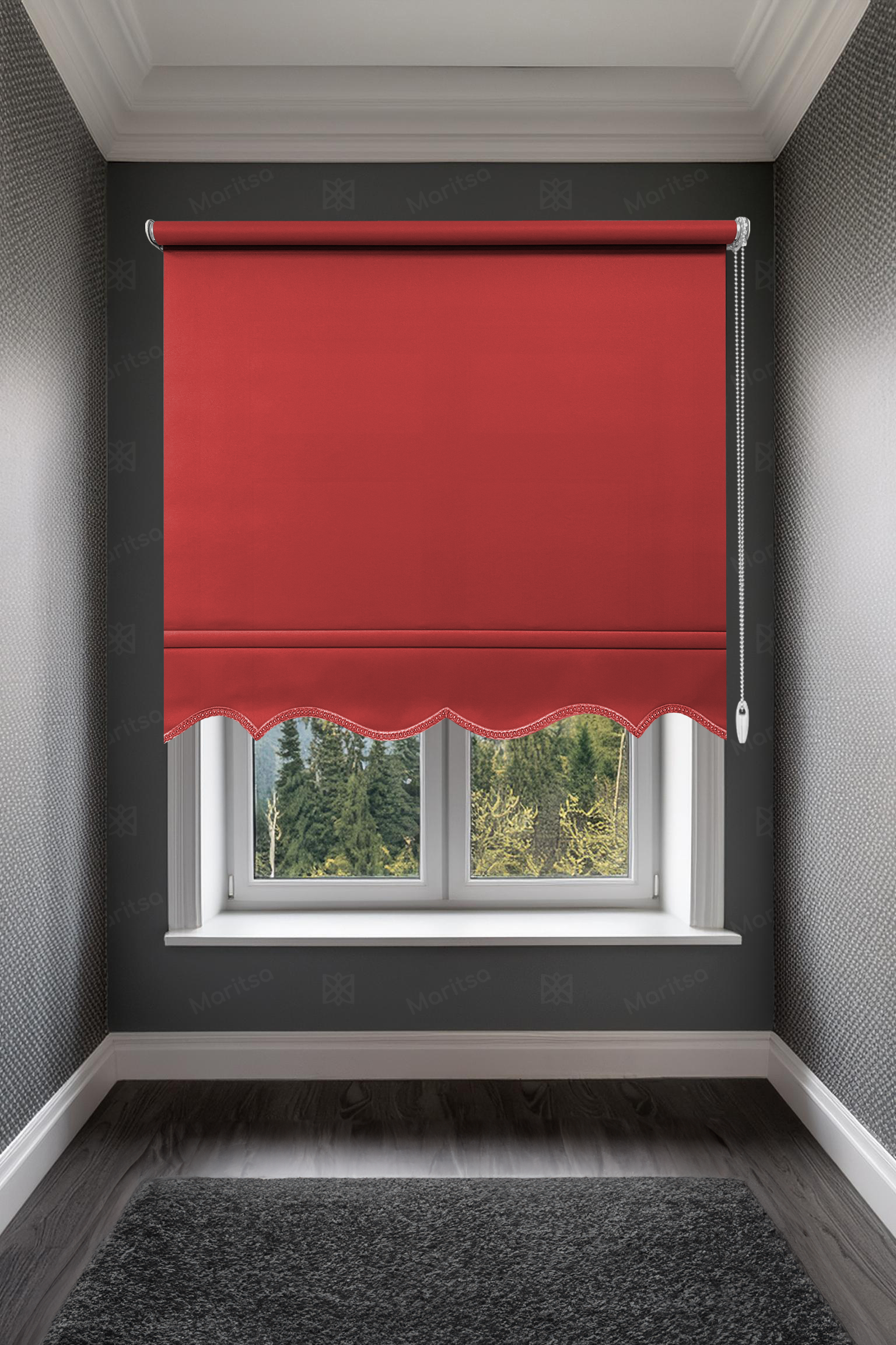 Mat Polyester Kırmızı Stor Perde
