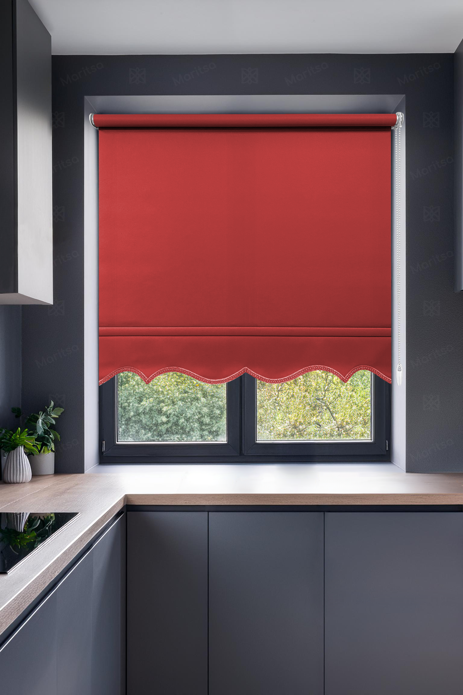 Mat Polyester Kırmızı Stor Perde