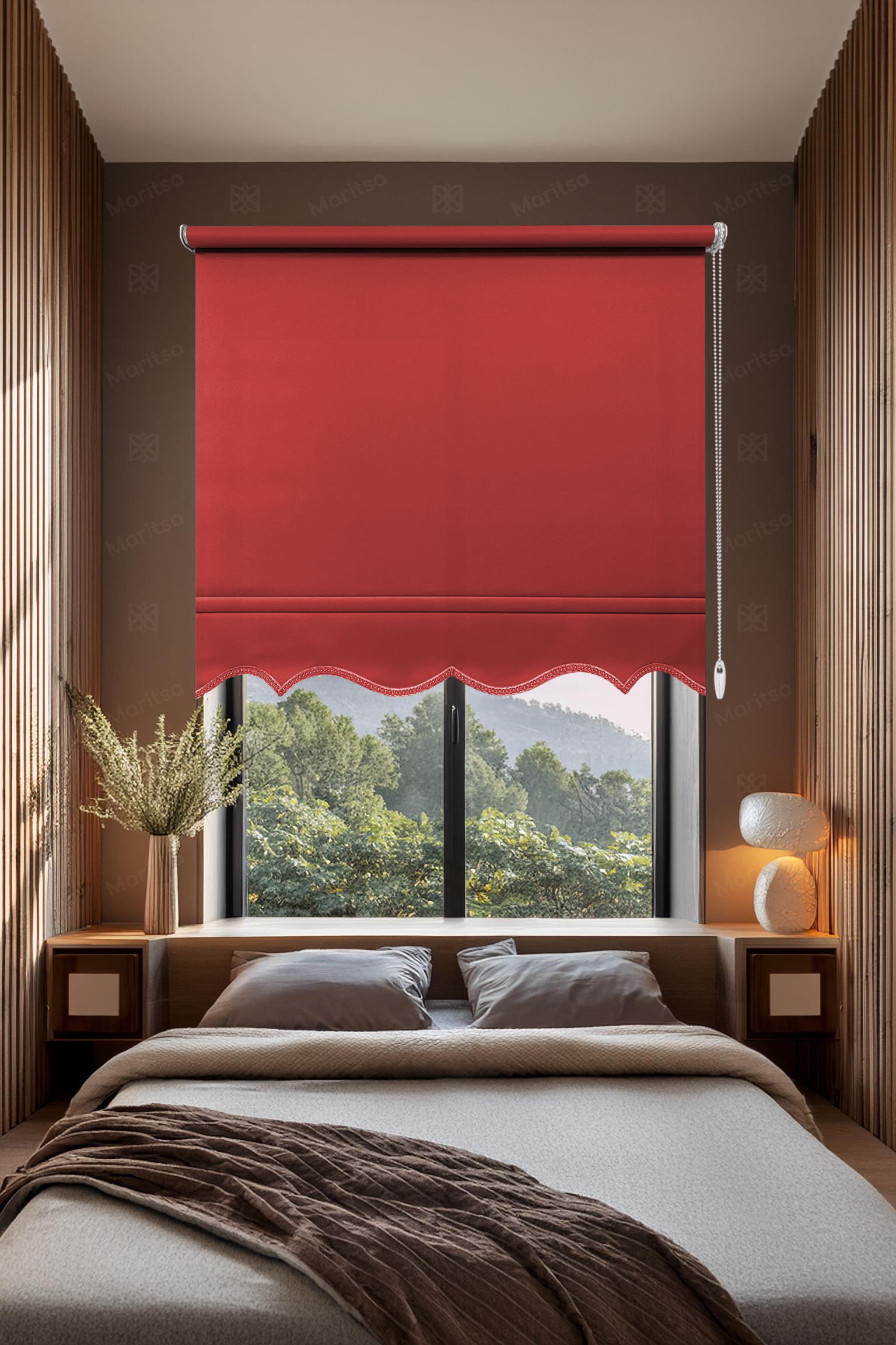 Mat Polyester Kırmızı Stor Perde