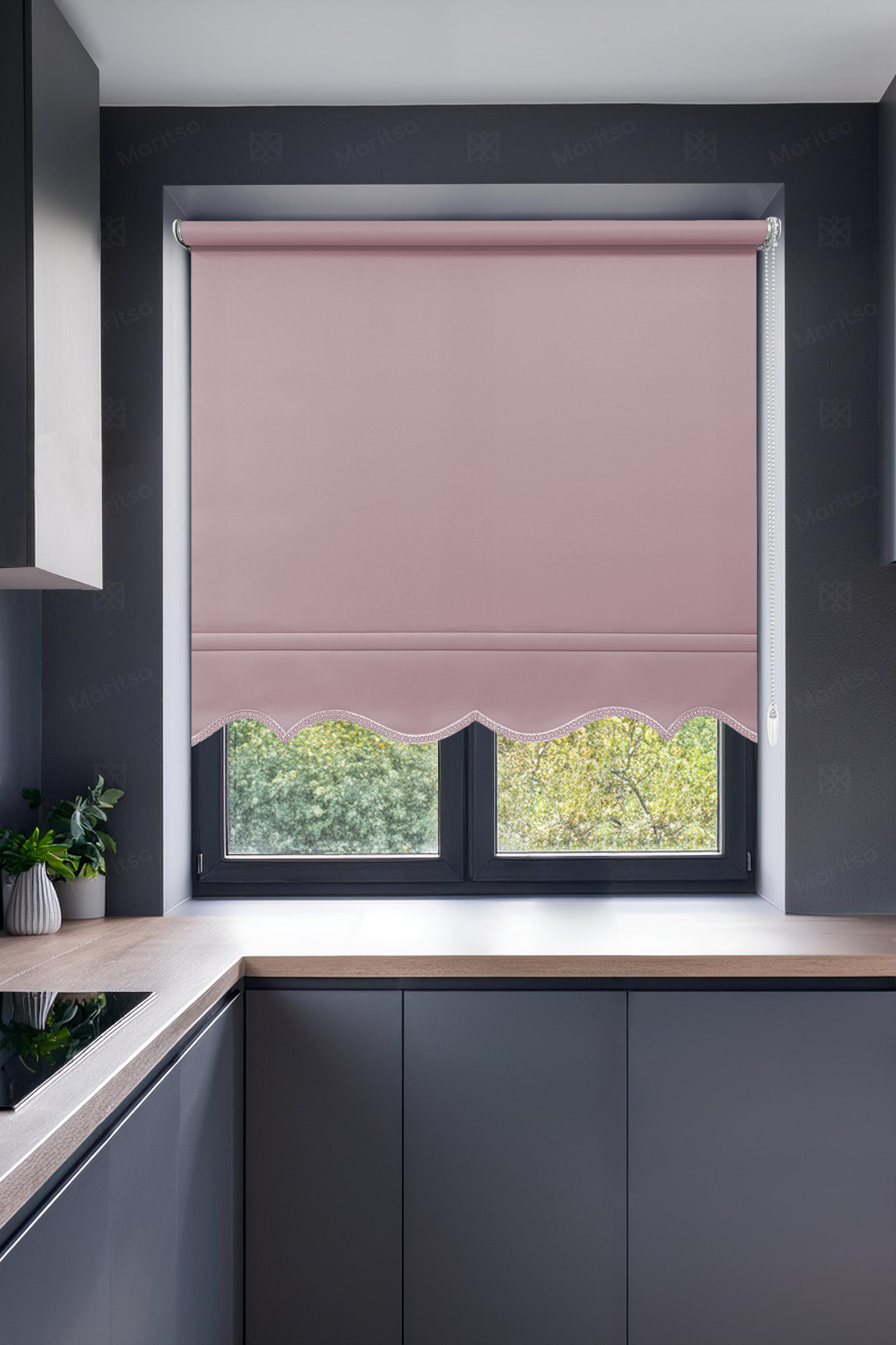 Mat Polyester Pembe Stor Perde