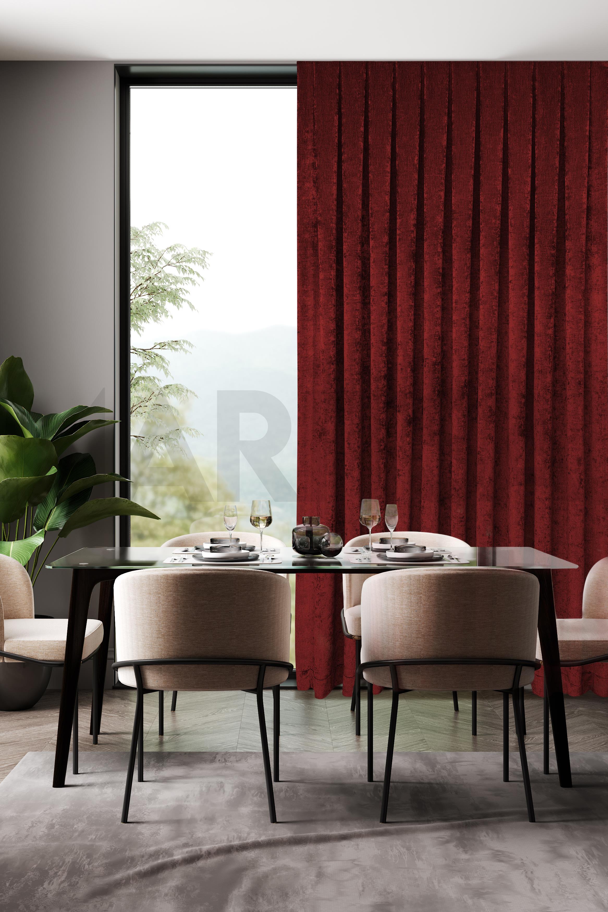 Şönil Serisi Kadife Görünümlü Bordo Fon Perde