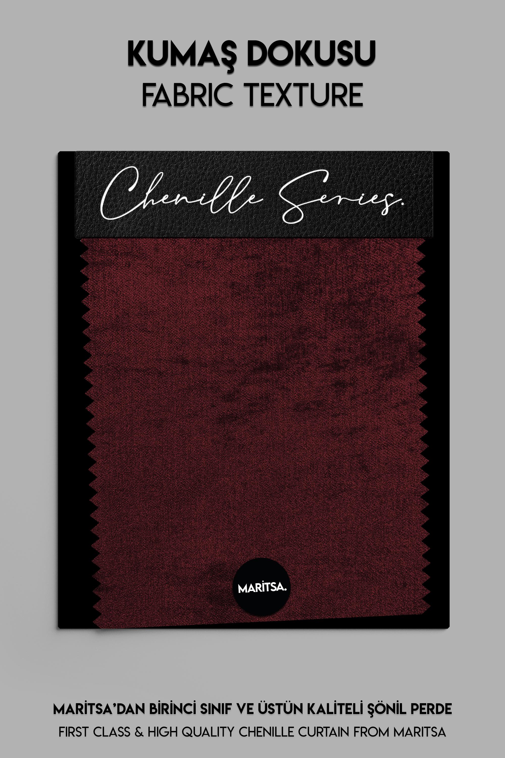 Şönil Serisi Kadife Görünümlü Bordo Fon Perde