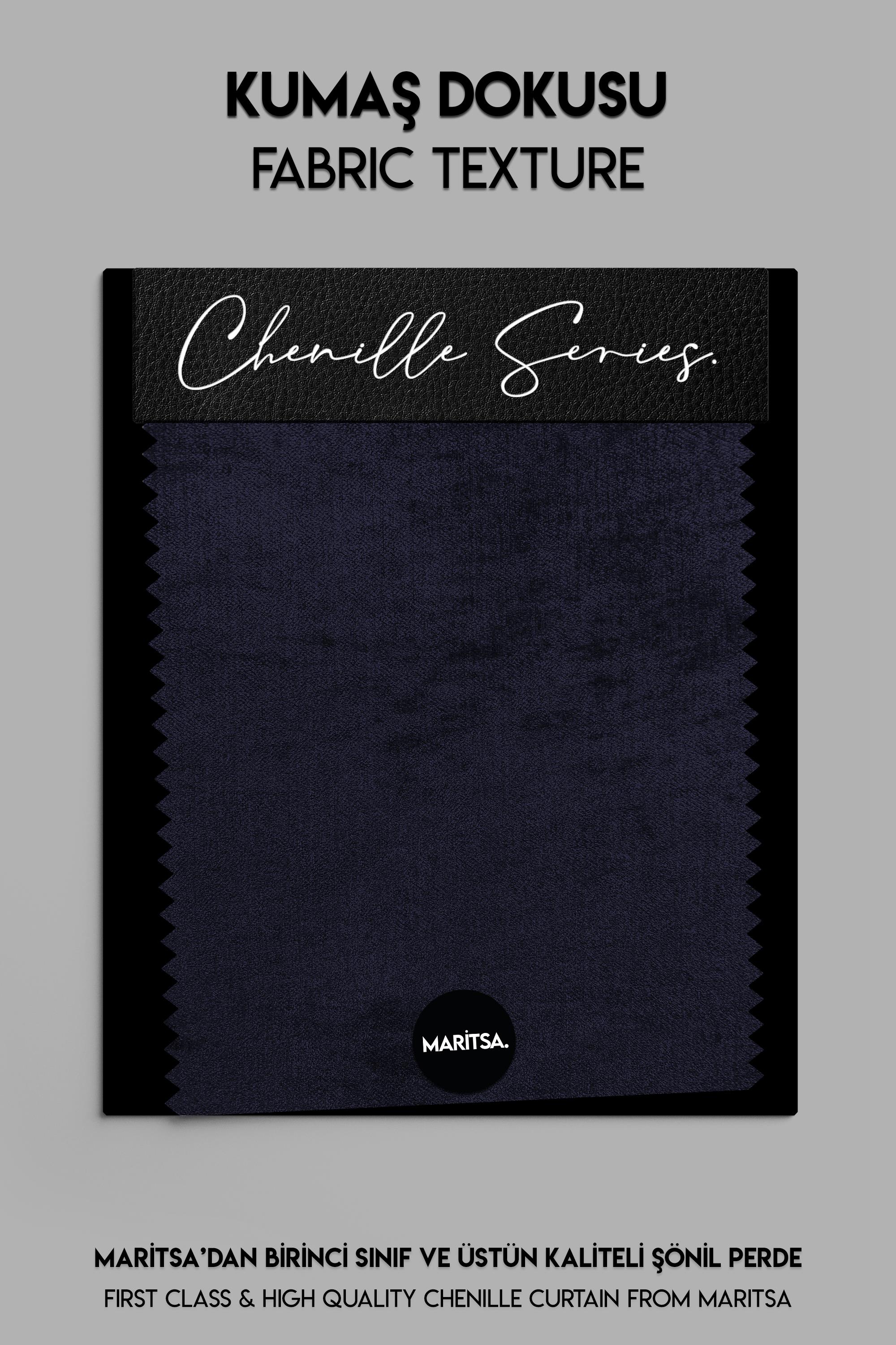 Şönil Serisi Kadife Görünümlü Lacivert Fon Perde