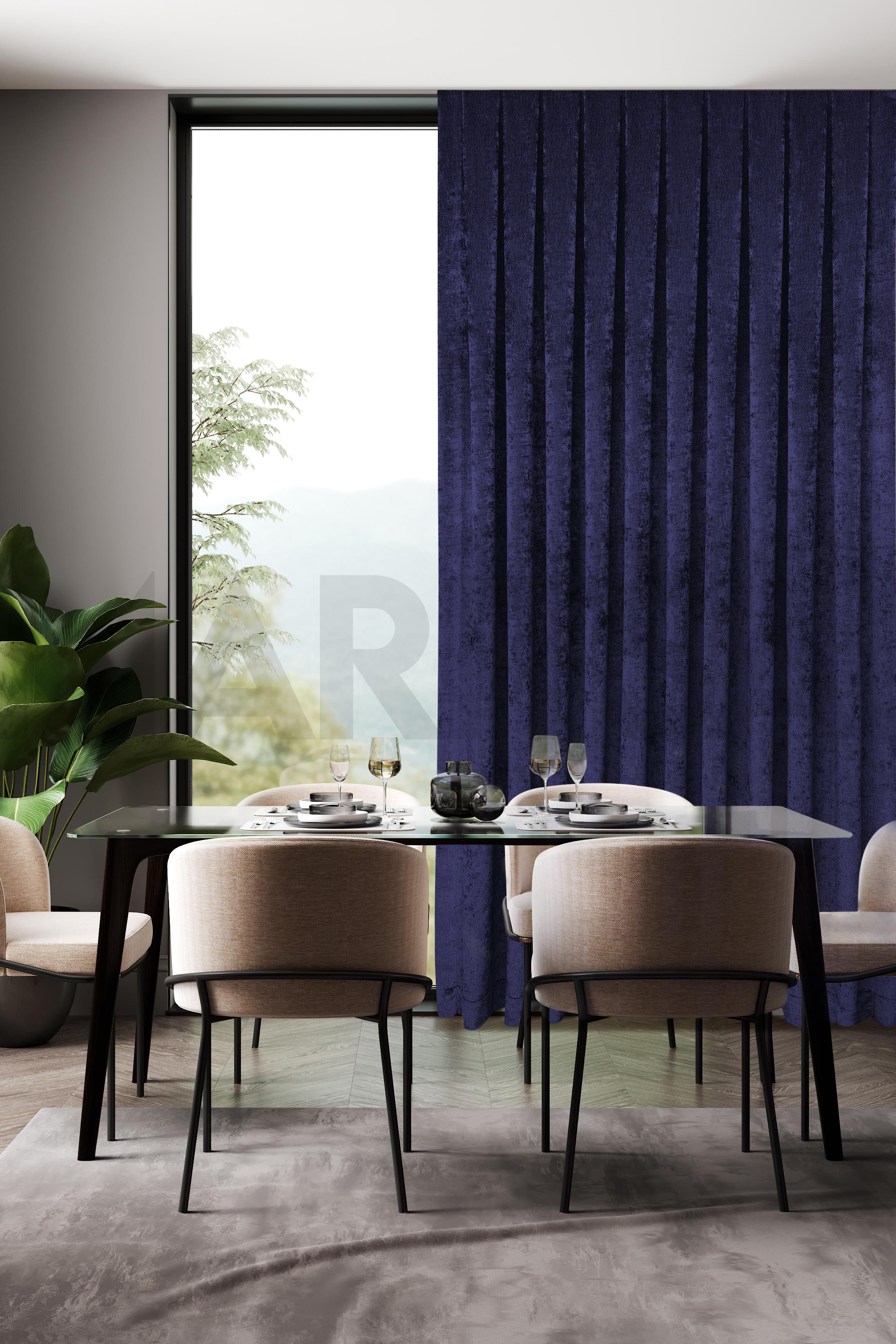 Şönil Serisi Kadife Görünümlü Parlament Mavi Fon Perde