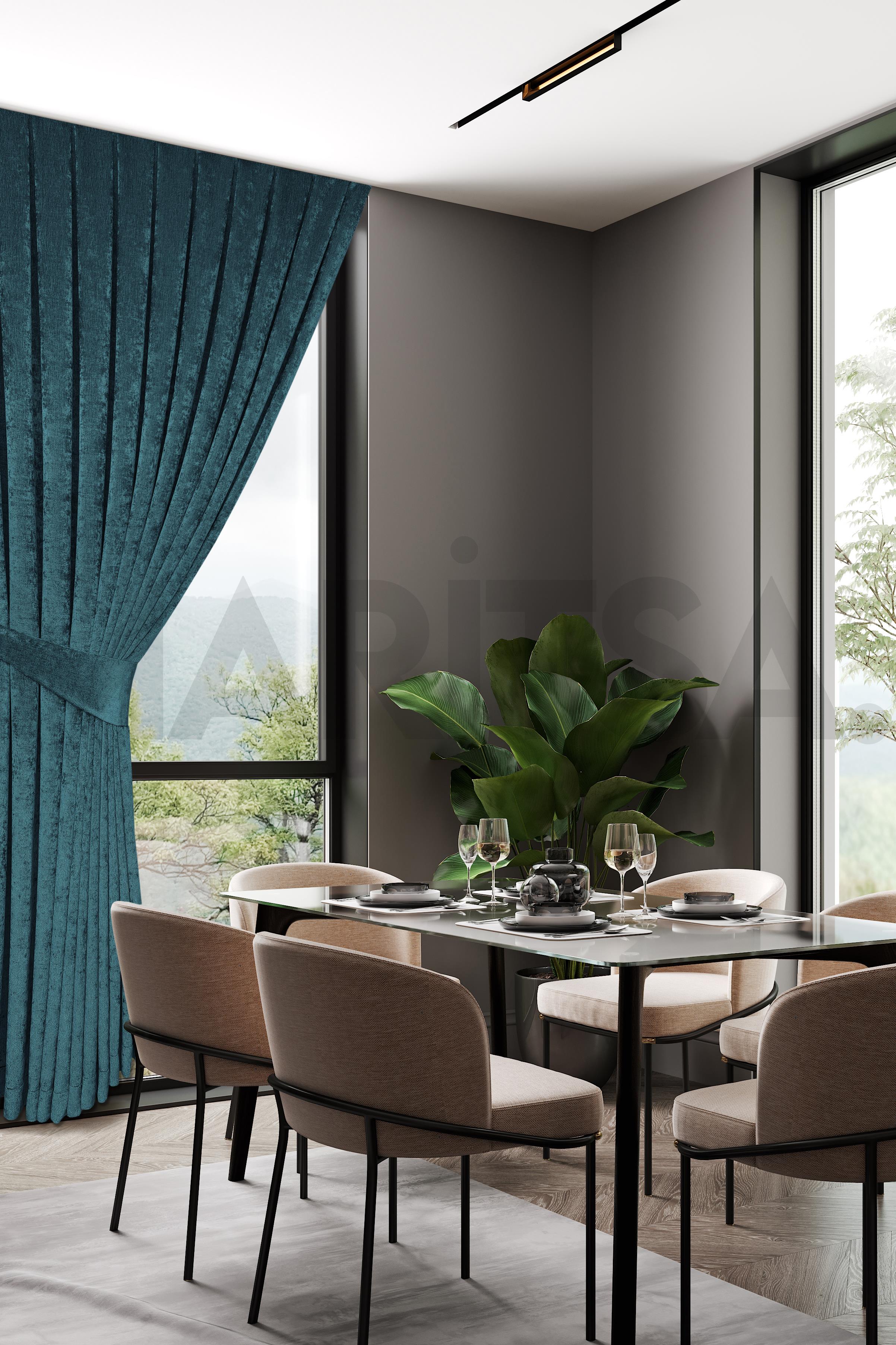 Şönil Serisi Kadife Görünümlü Petrol Fon Perde