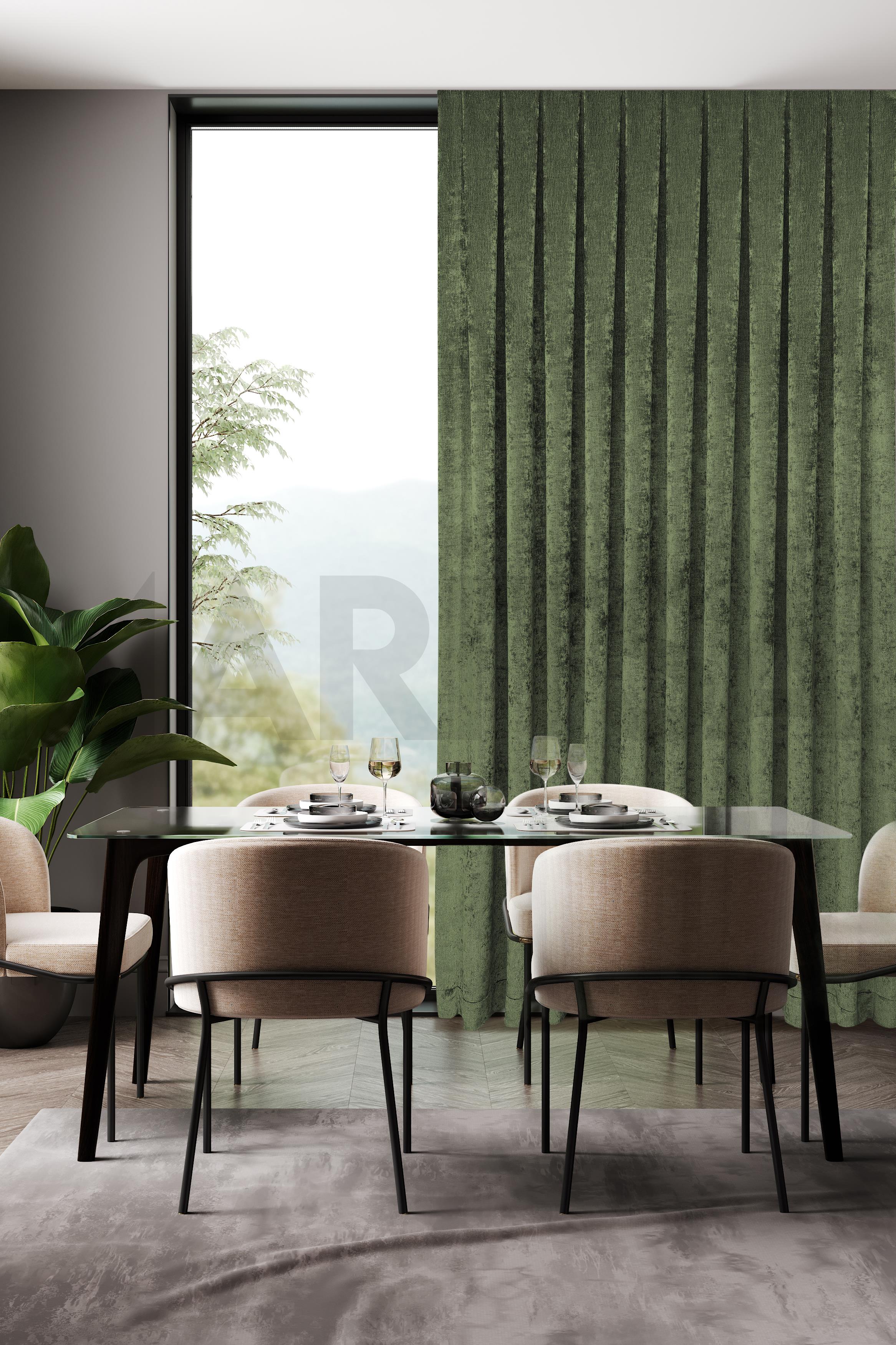 Şönil Serisi Kadife Görünümlü Yeşil Fon Perde