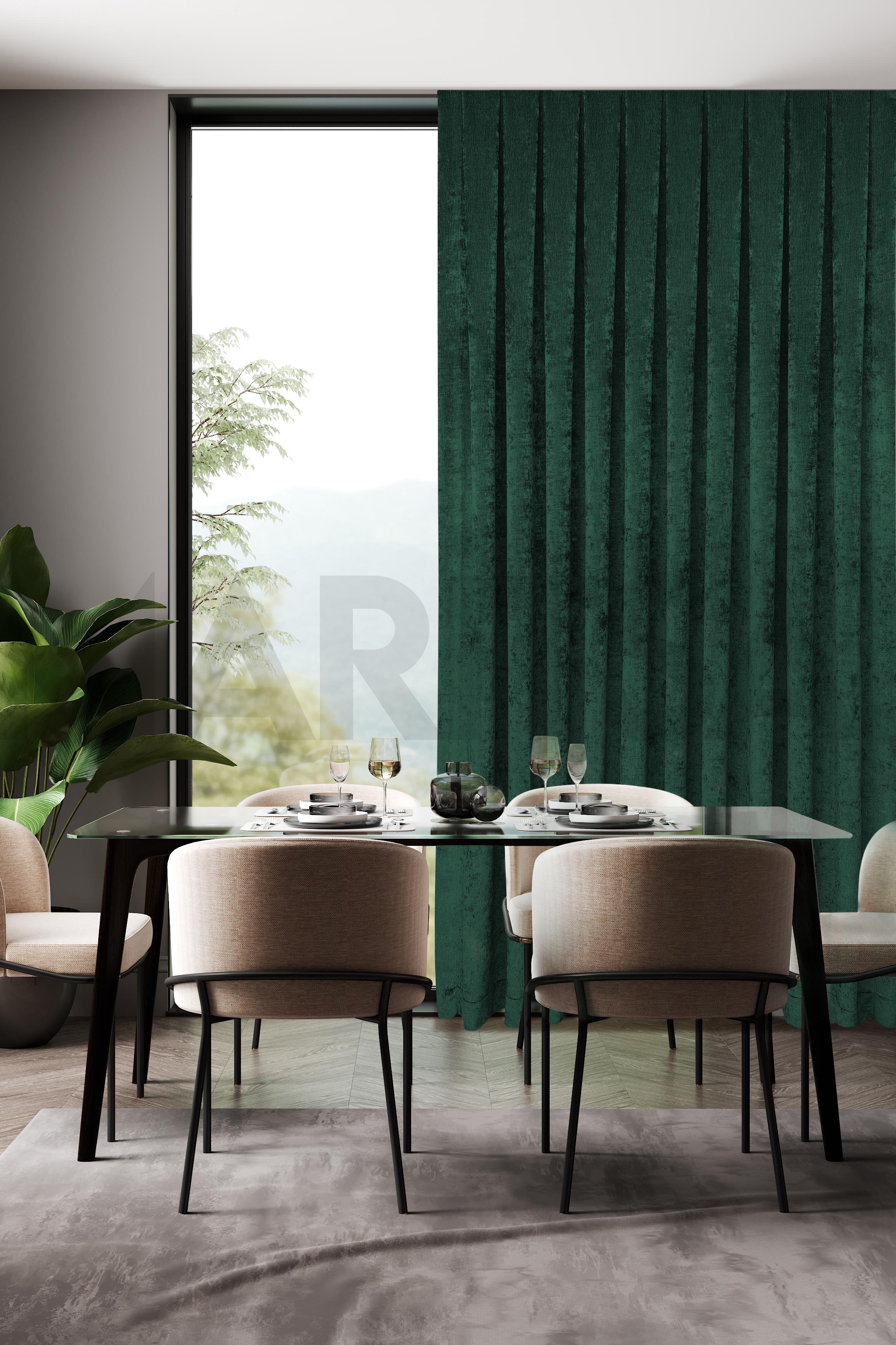 Şönil Serisi Kadife Görünümlü Zümrüt Yeşili Fon Perde