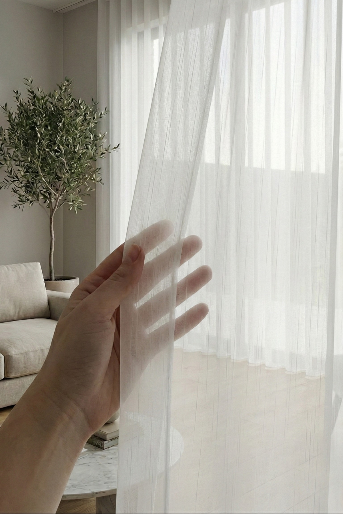 TT Serisi Efektli Sade Ekru Tül Perde