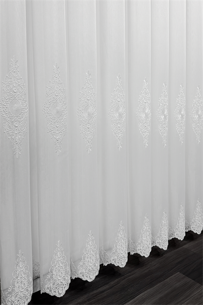 Bambu Serisi Arma Damask Desen Ekru Kordone Tül Perde
