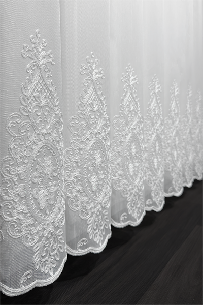 Bambu Serisi Barok Damask Etek Desen Ekru Tül Perde